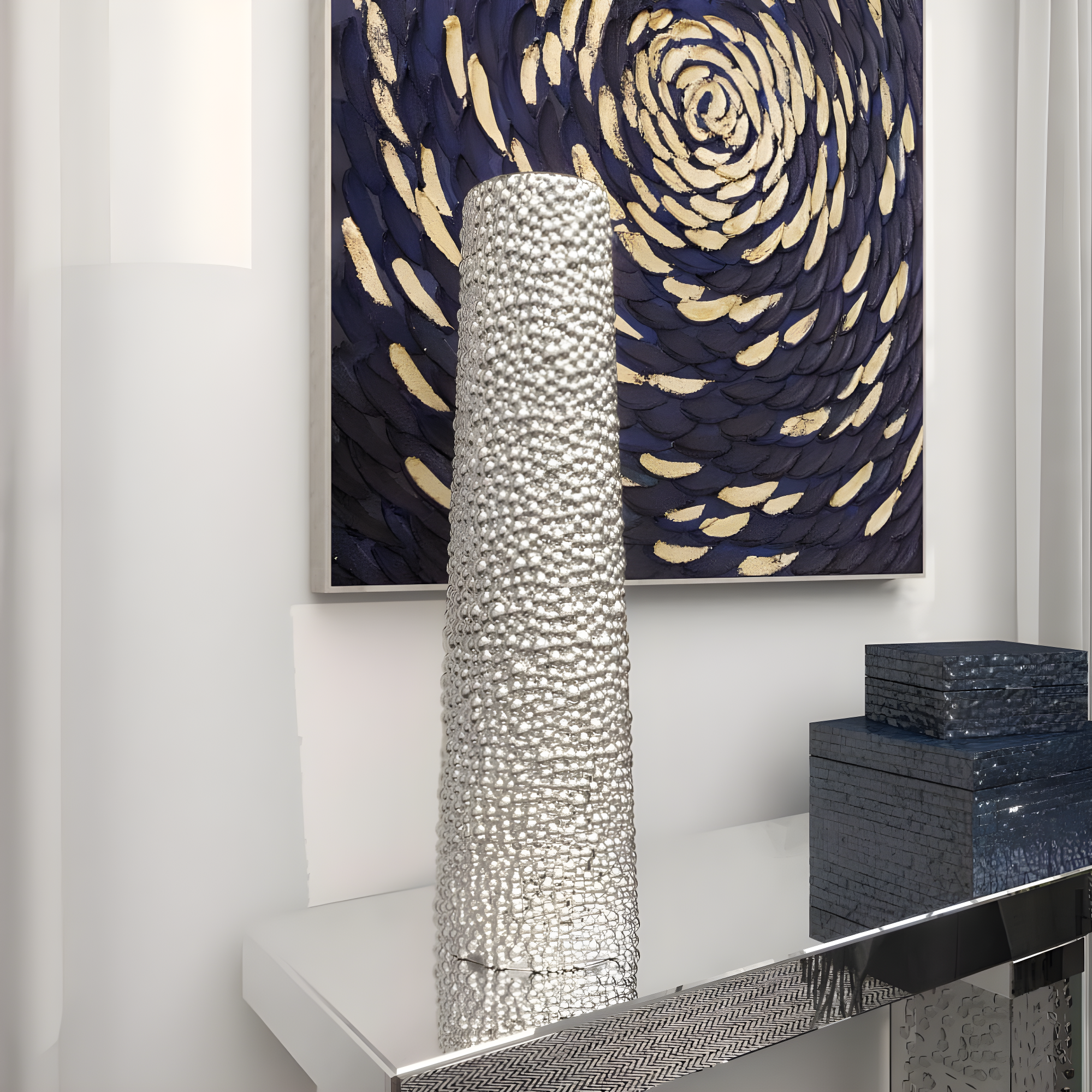 DecMode 25" Silver Ceramic Vase with Bubble Texture