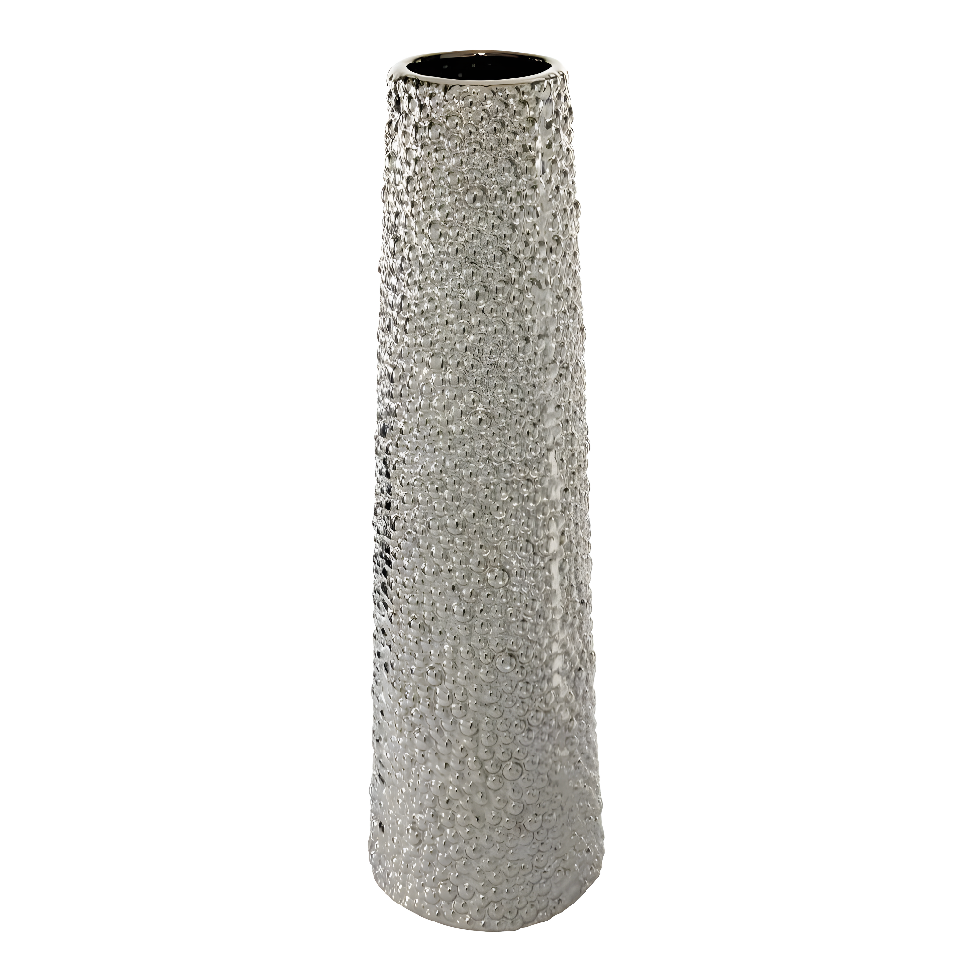 DecMode 25" Silver Ceramic Vase with Bubble Texture