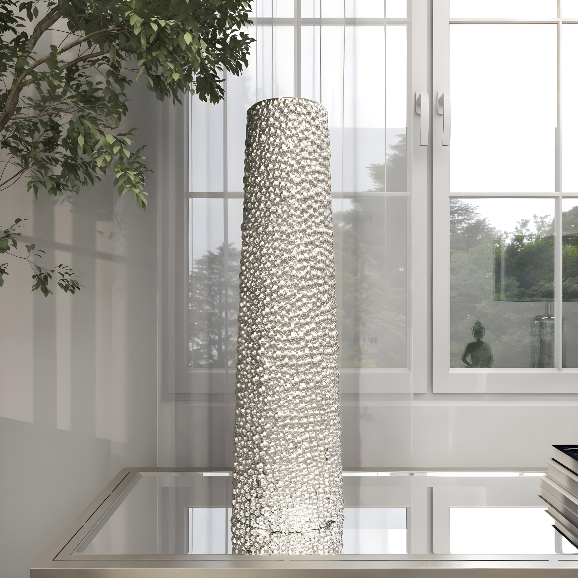 DecMode 25" Silver Ceramic Vase with Bubble Texture