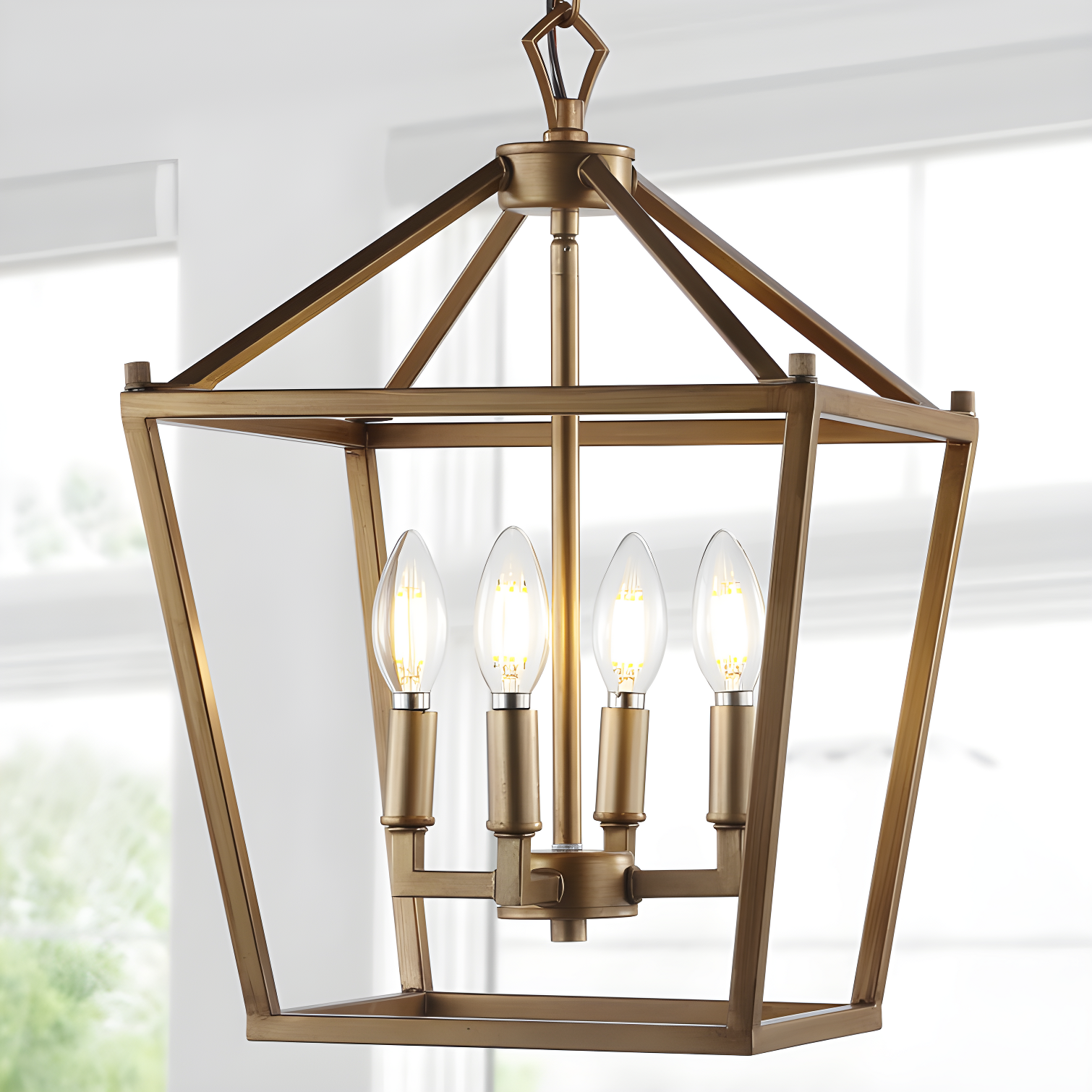 Pagoda 12" 4-Bulb Lantern Metal LED Pendant, Antique Gold