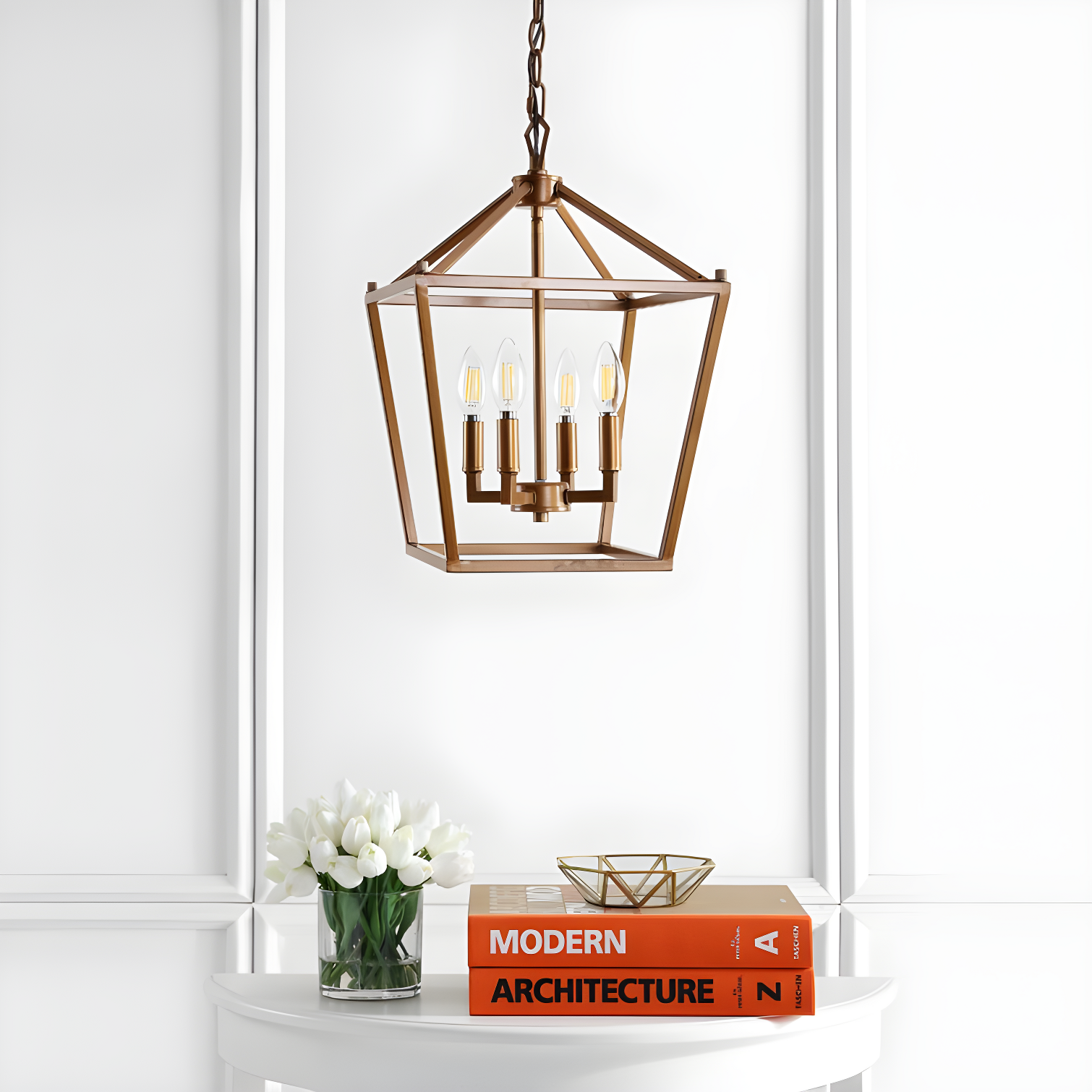 Pagoda 12" 4-Bulb Lantern Metal LED Pendant, Antique Gold