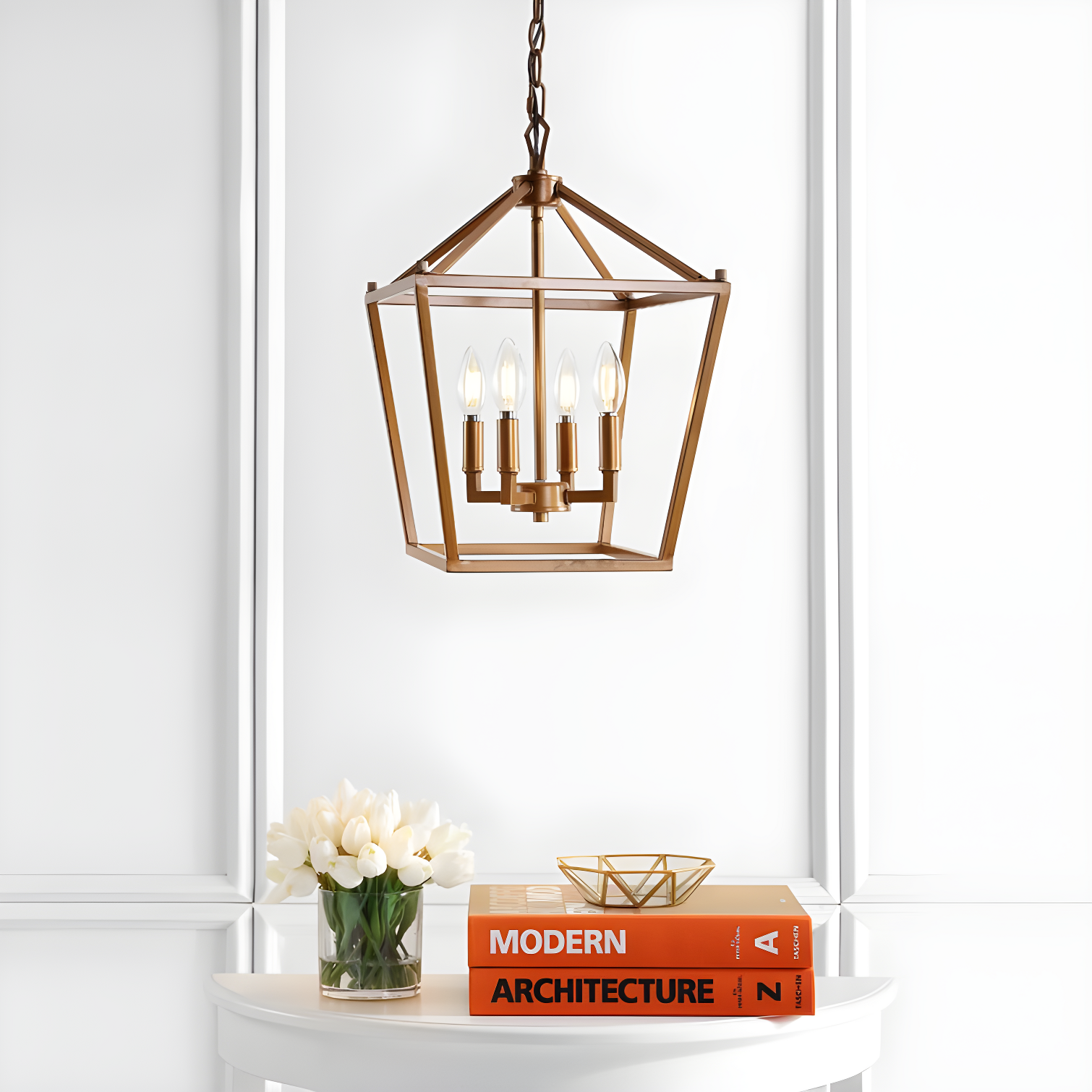 Pagoda 12" 4-Bulb Lantern Metal LED Pendant, Antique Gold