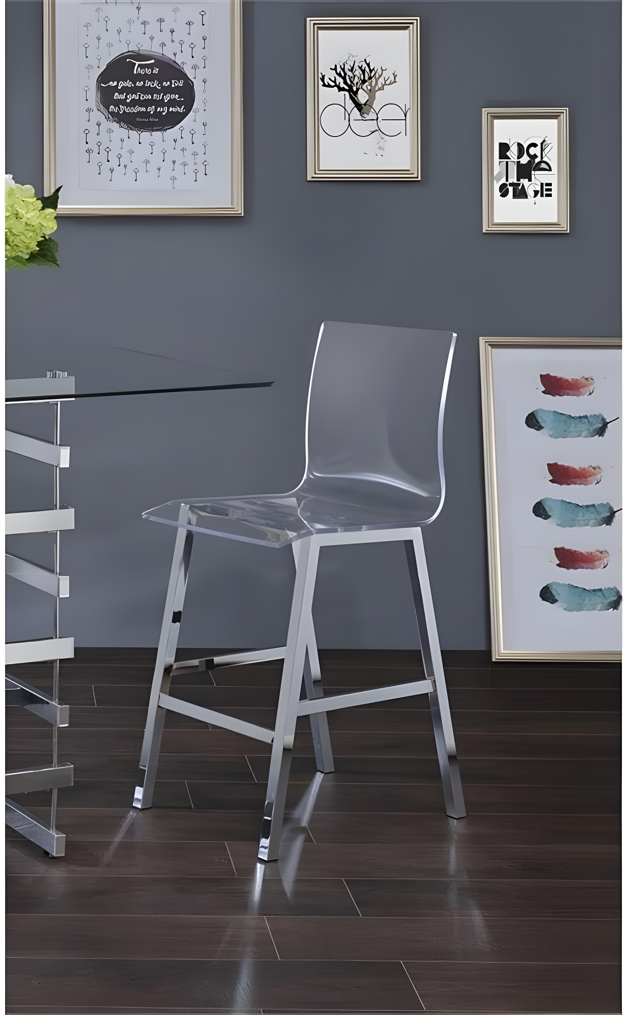 Clear Acrylic and Chrome Counter Height Dining Chair Set of 2