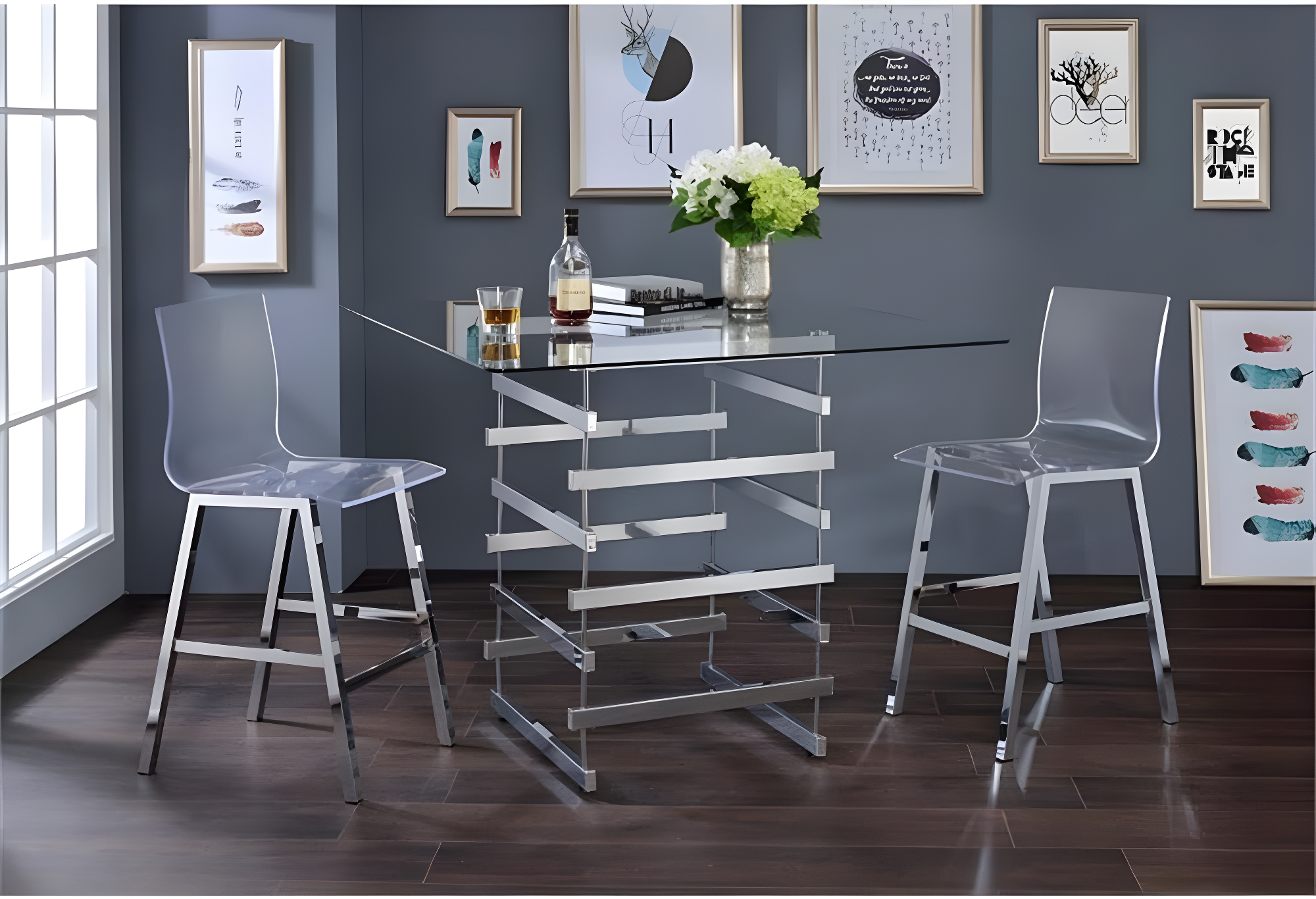 Clear Acrylic and Chrome Counter Height Dining Chair Set of 2