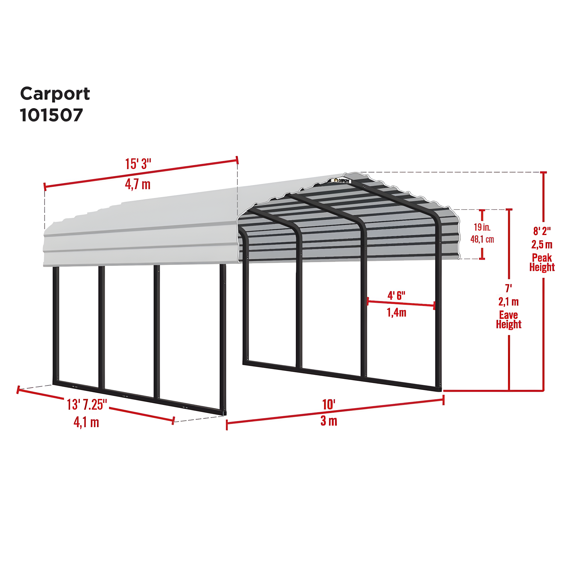 Arrow Steel Carport 10 x 15 x 7 ft. Galvanized Black/Eggshell