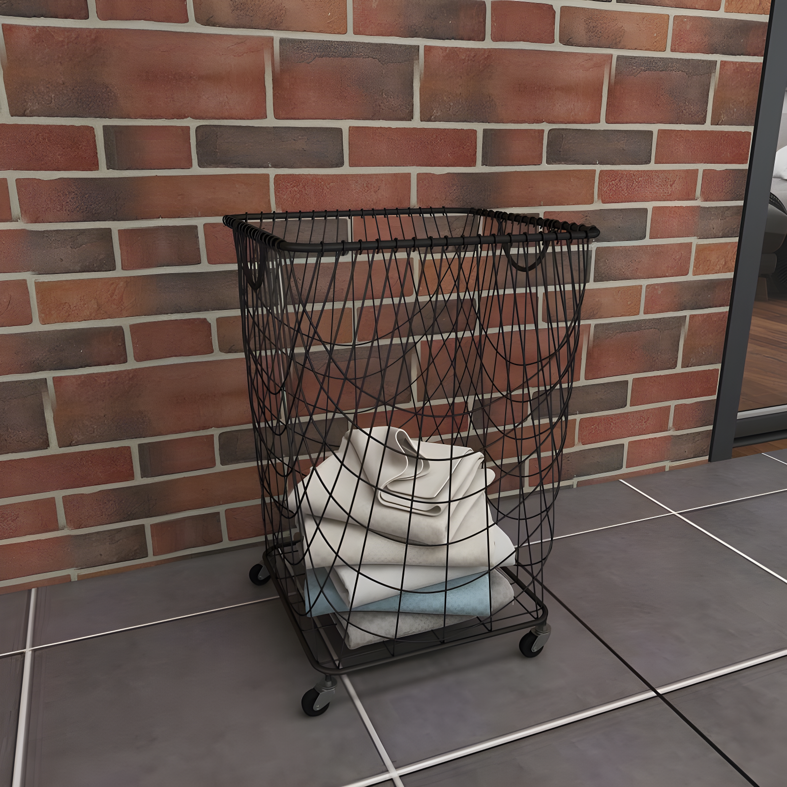Metal Deep Set Metal Mesh Laundry Basket Storage Cart with Wheels and Handles