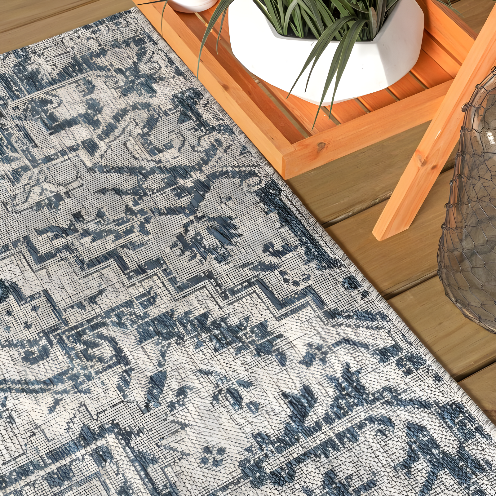 4'x6' Estrella Bohemian Medallion Textured Weave Indoor/Outdoor Area Rug, Navy/Gray - JONATHAN Y
