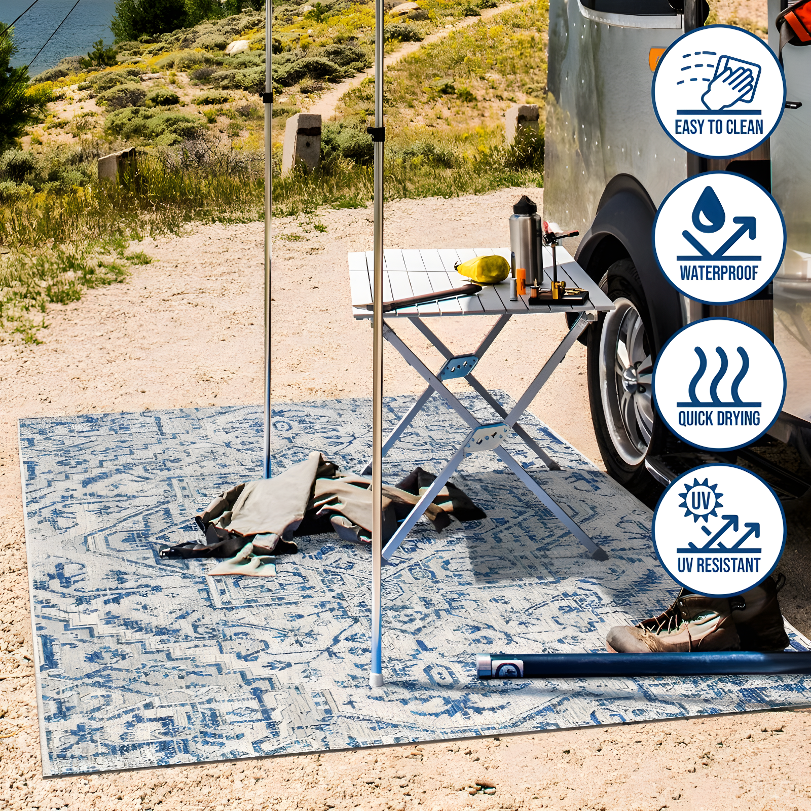 4'x6' Estrella Bohemian Medallion Textured Weave Indoor/Outdoor Area Rug, Navy/Gray - JONATHAN Y