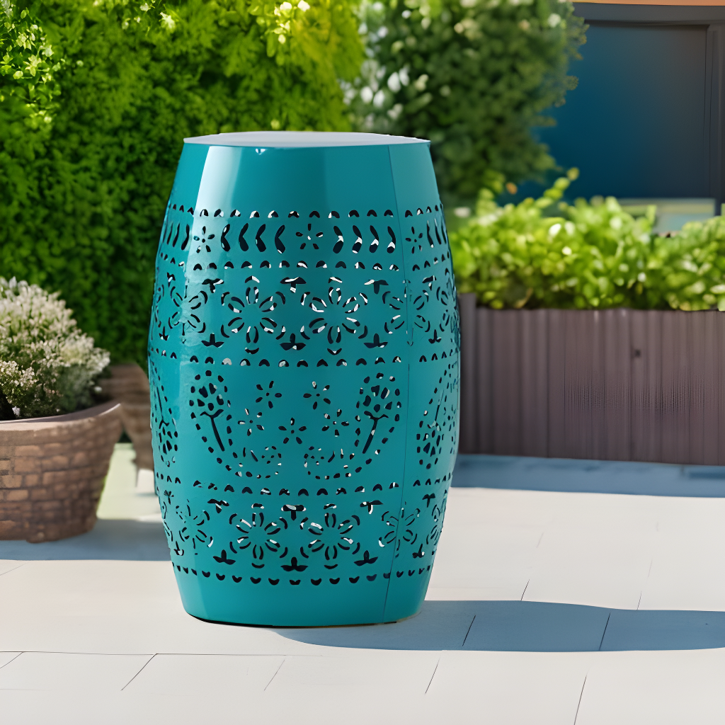Teal 12" Iron Lace-Cut Outdoor Side Table