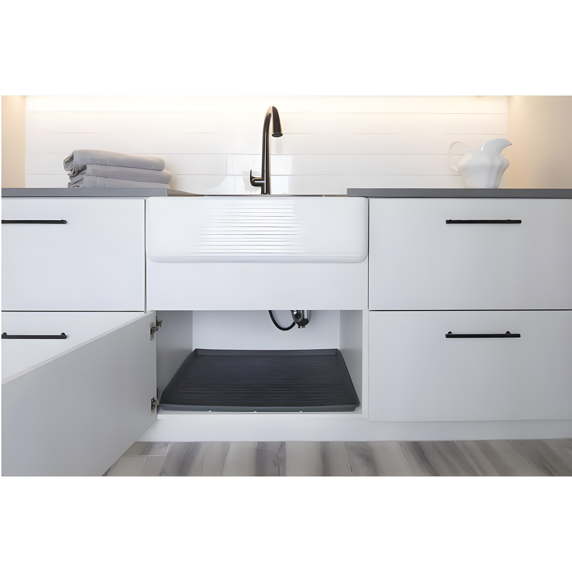Under Sink Cabinet Mat for Kitchen or Bath Flexible Drip Tray Cabinet Liner Beige or Grey