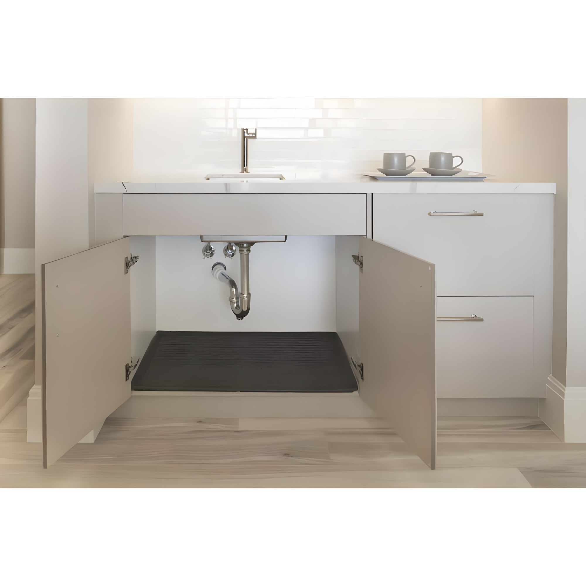 Under Sink Cabinet Mat for Kitchen or Bath Flexible Drip Tray Cabinet Liner Beige or Grey