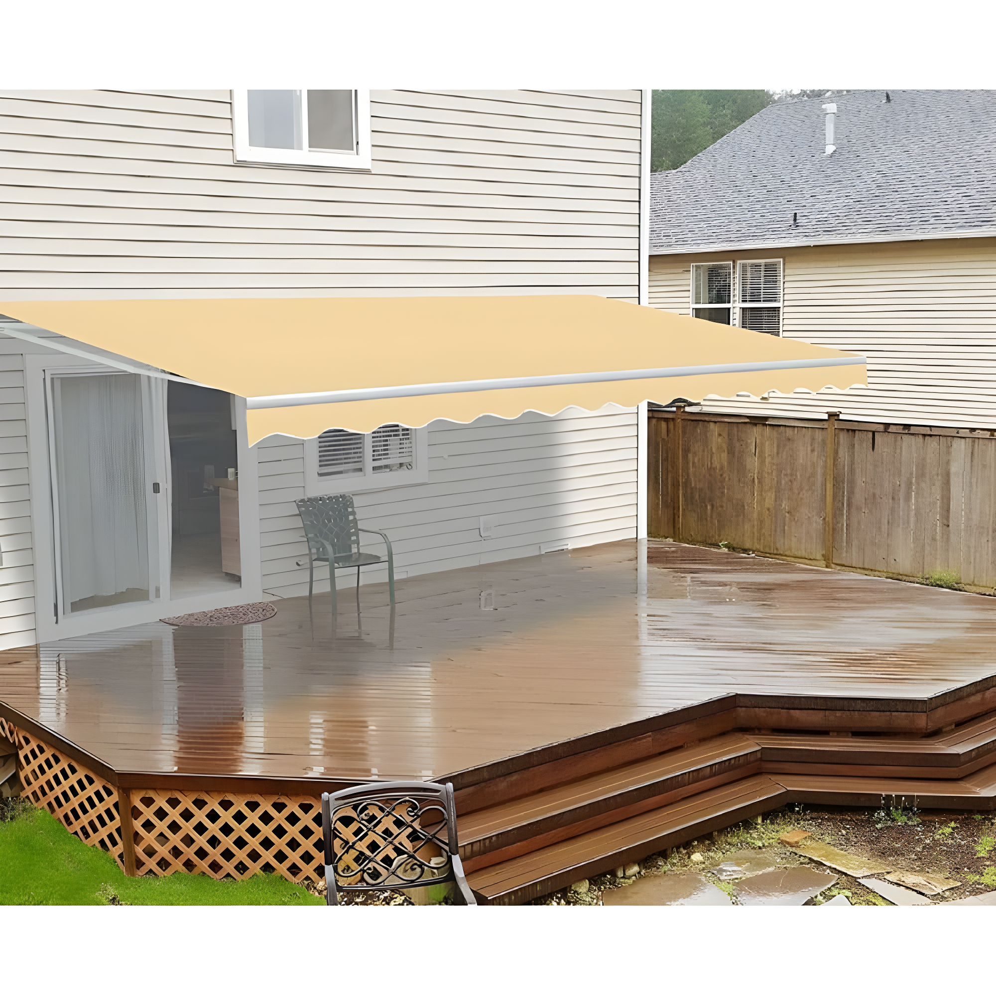 Motorized Retractable White Frame Patio Awning