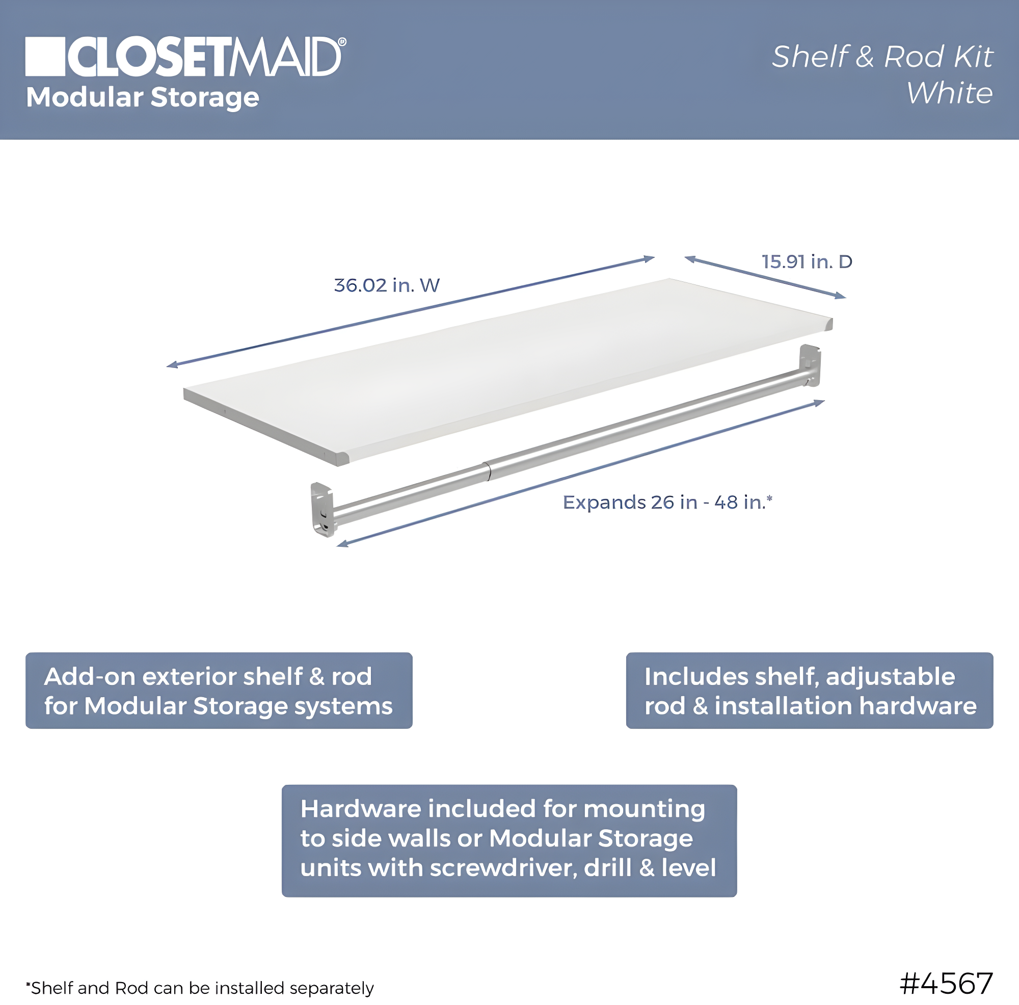 Modular Storage 36.02" W Shelf & Closet Rod