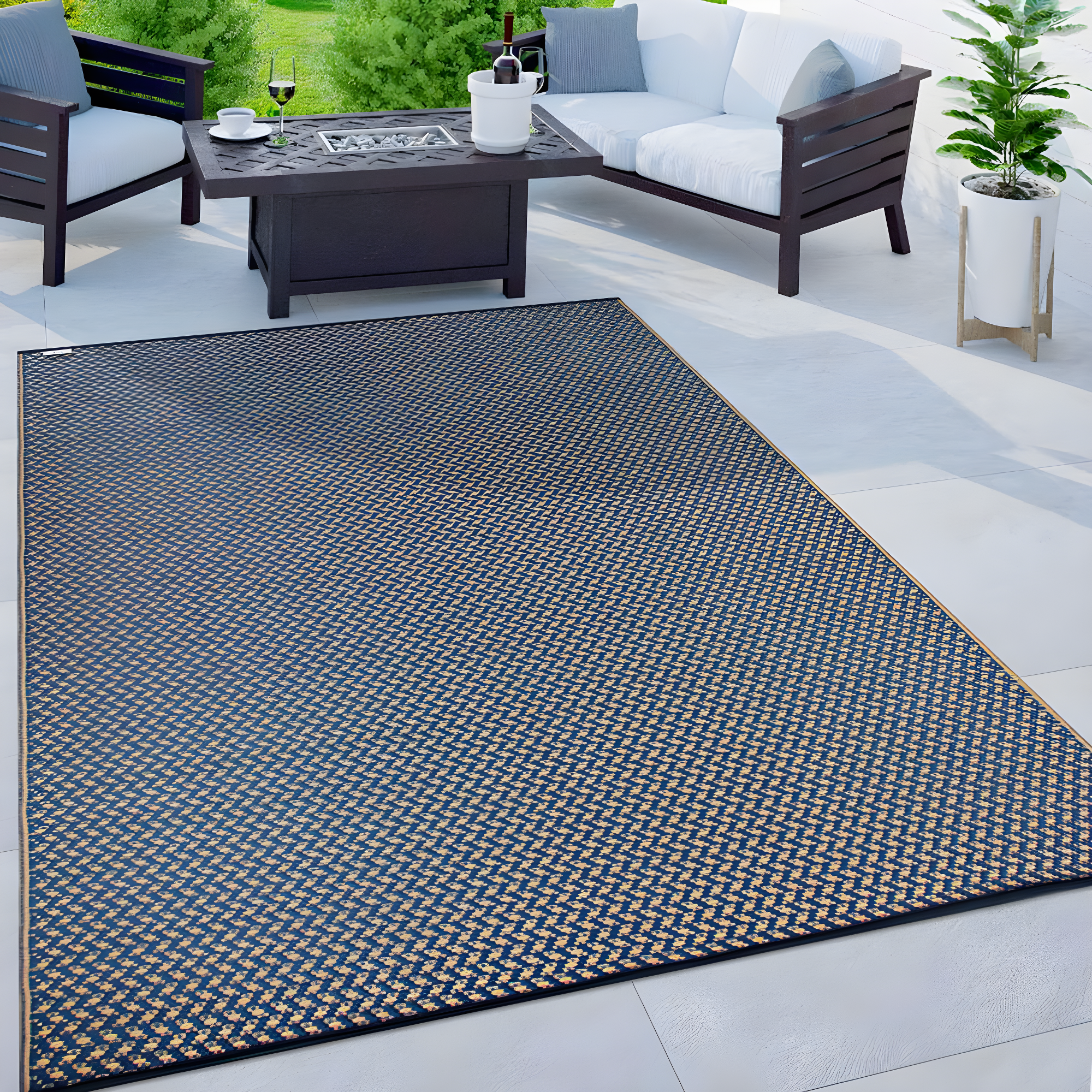 World Rug Gallery Contemporay Solid Reversible Plastic Indoor and Outdoor Rugs - NAVY 3'x5'