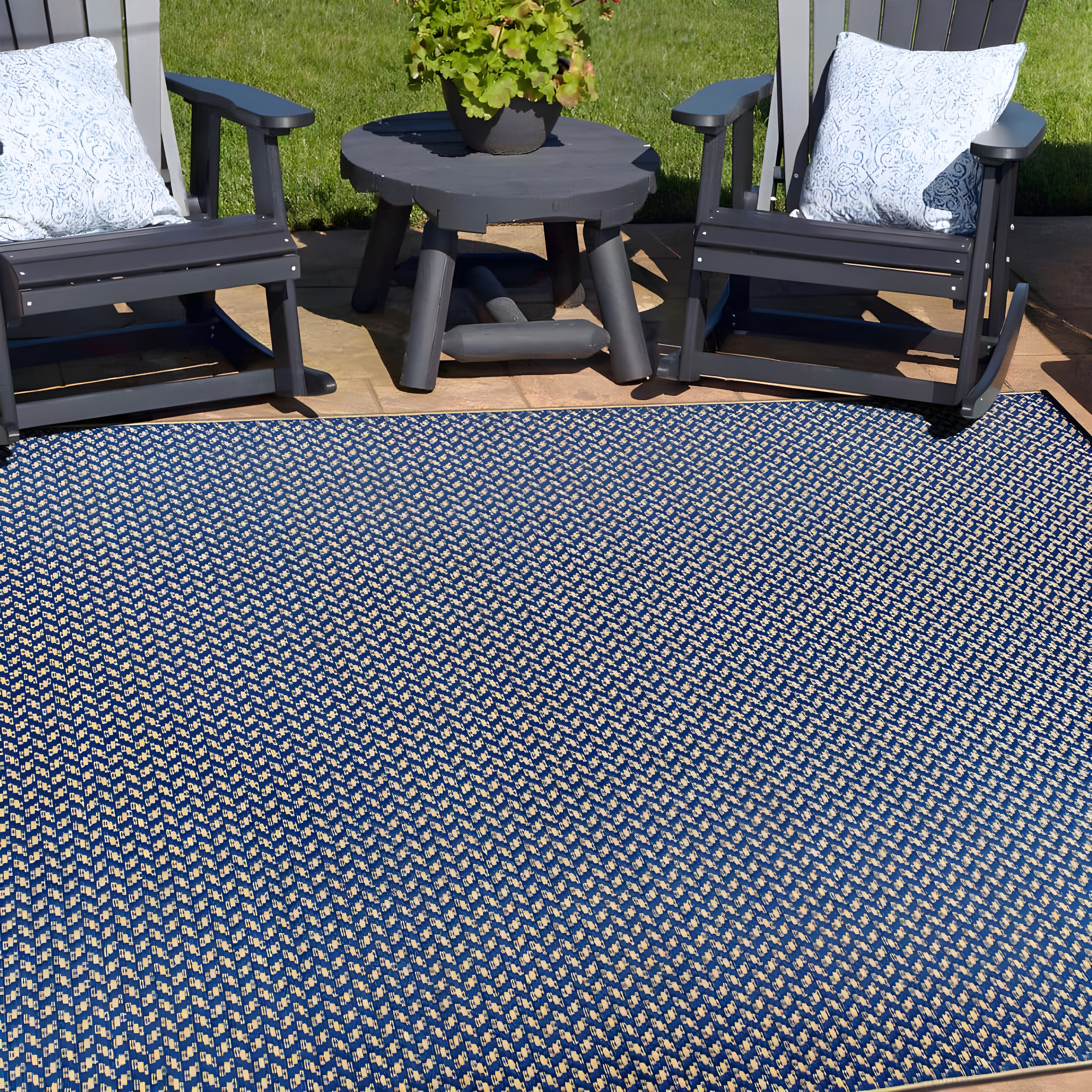 World Rug Gallery Contemporay Solid Reversible Plastic Indoor and Outdoor Rugs - NAVY 3'x5'