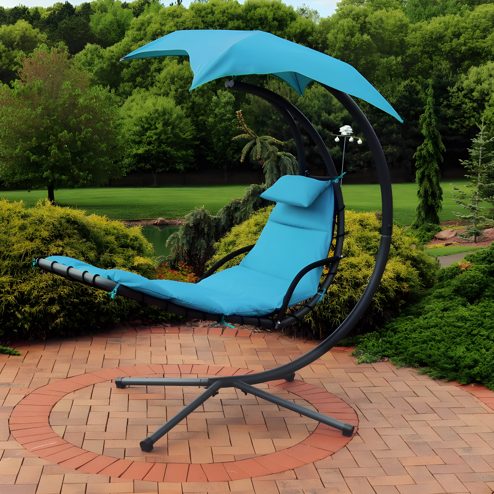 Steel Outdoor Floating Chaise Lounge Chair with Canopy with Stand