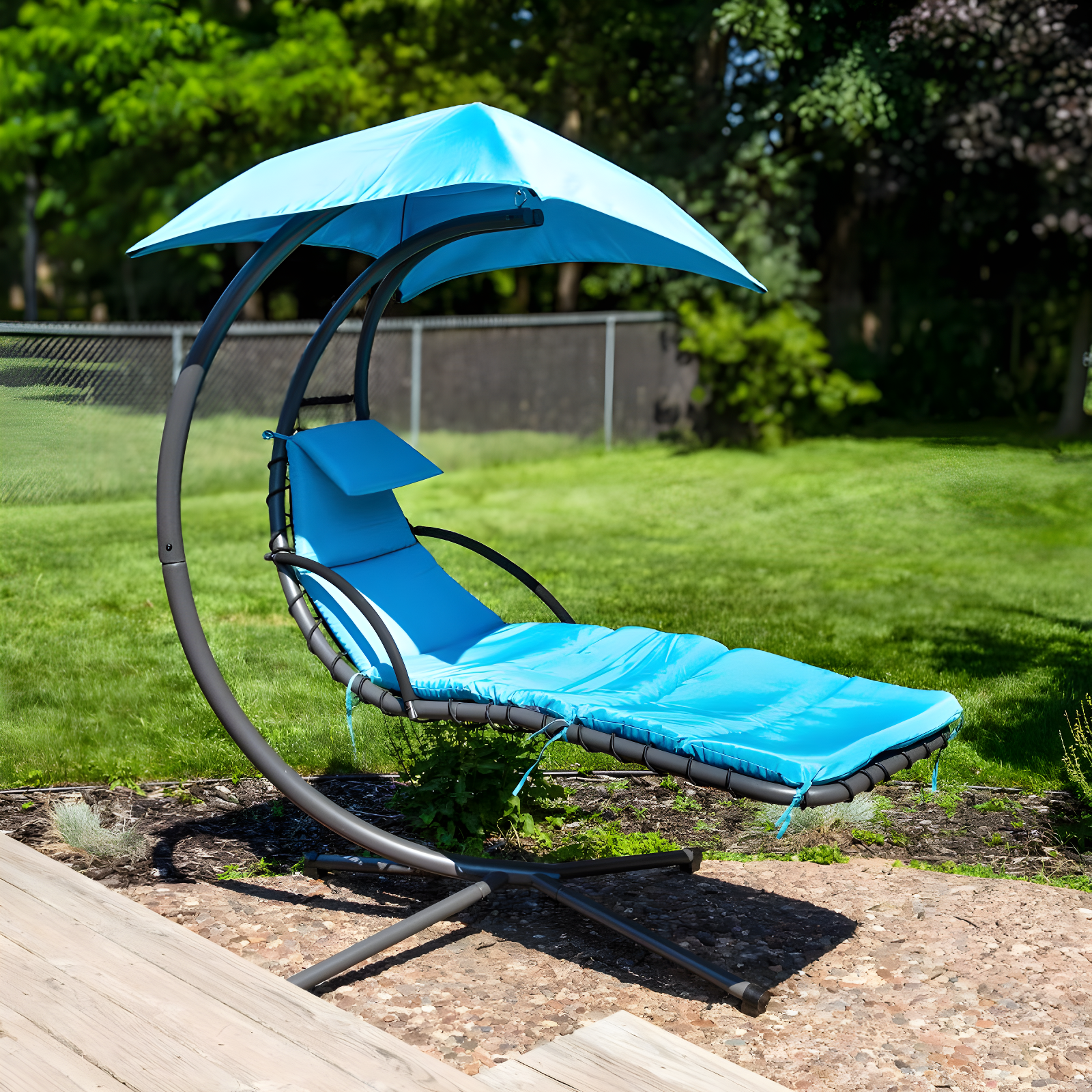 Steel Outdoor Floating Chaise Lounge Chair with Canopy with Stand