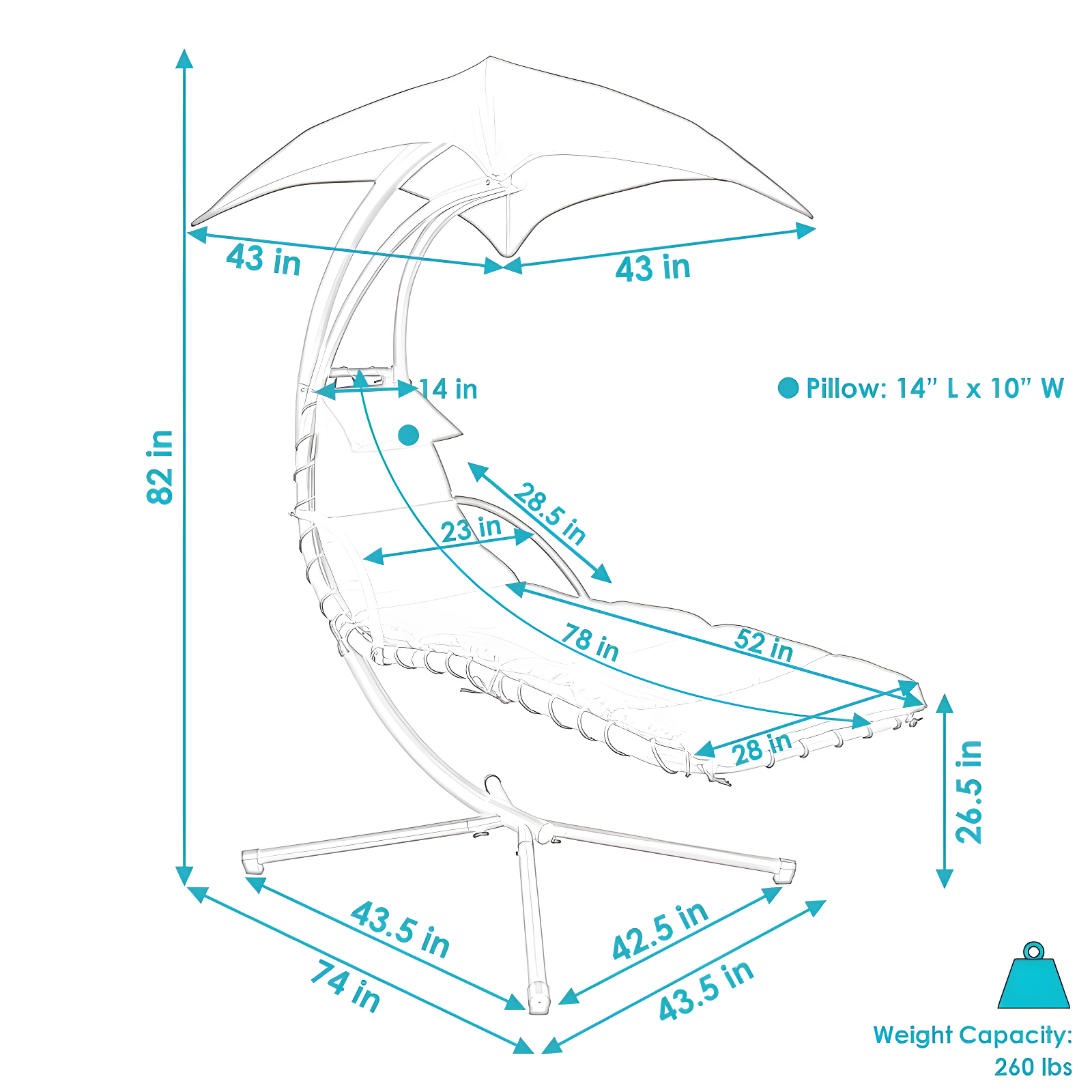 Steel Outdoor Floating Chaise Lounge Chair with Canopy with Stand