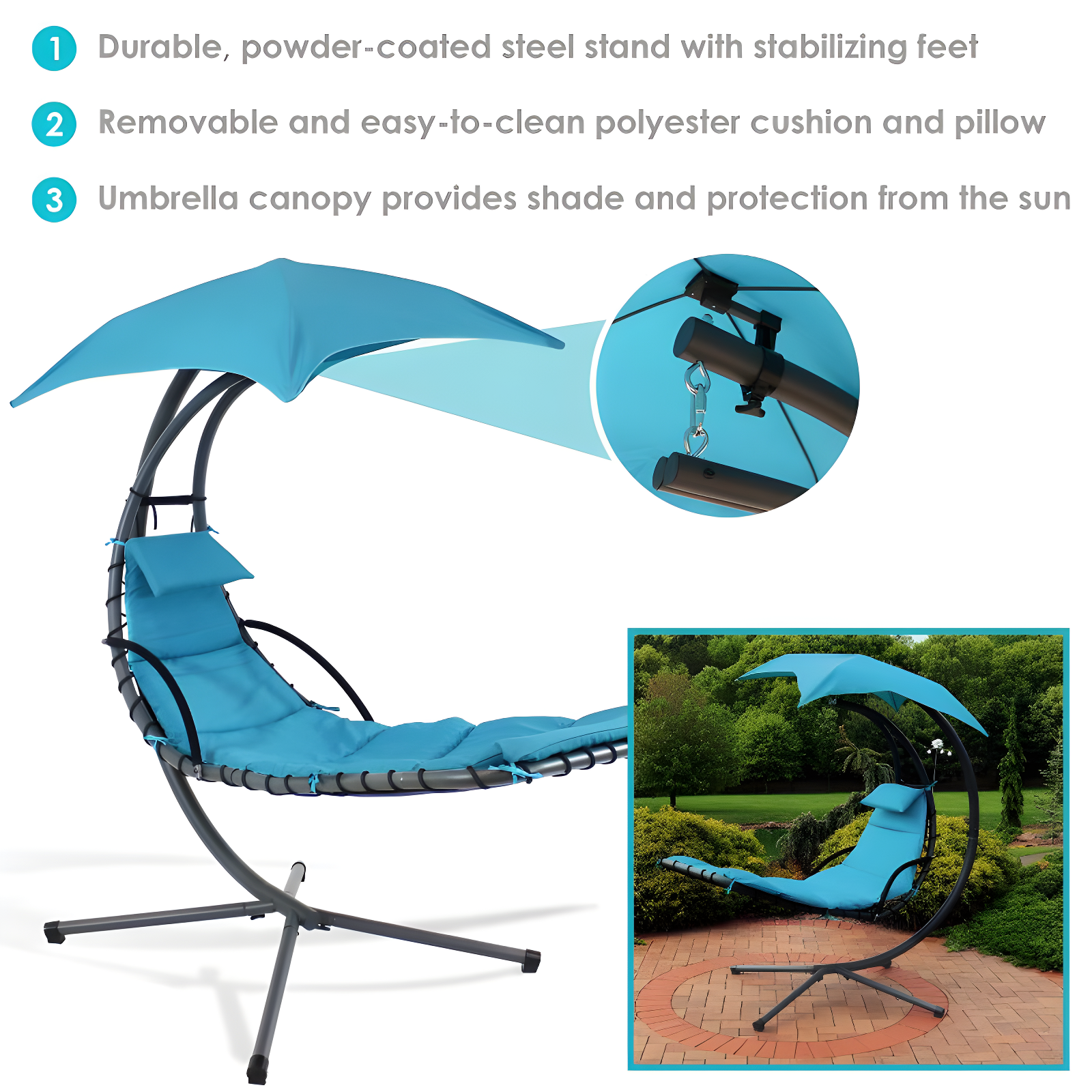 Steel Outdoor Floating Chaise Lounge Chair with Canopy with Stand