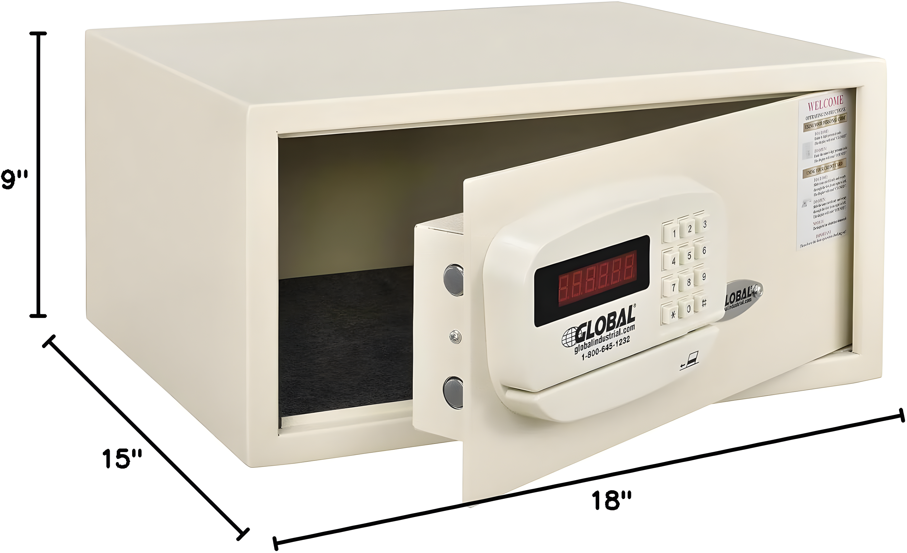 Global Industrial Personal Hotel Safe Electronic Lock with Card Slot Keyed Alike, White - 18 x 15 x 9 in.
