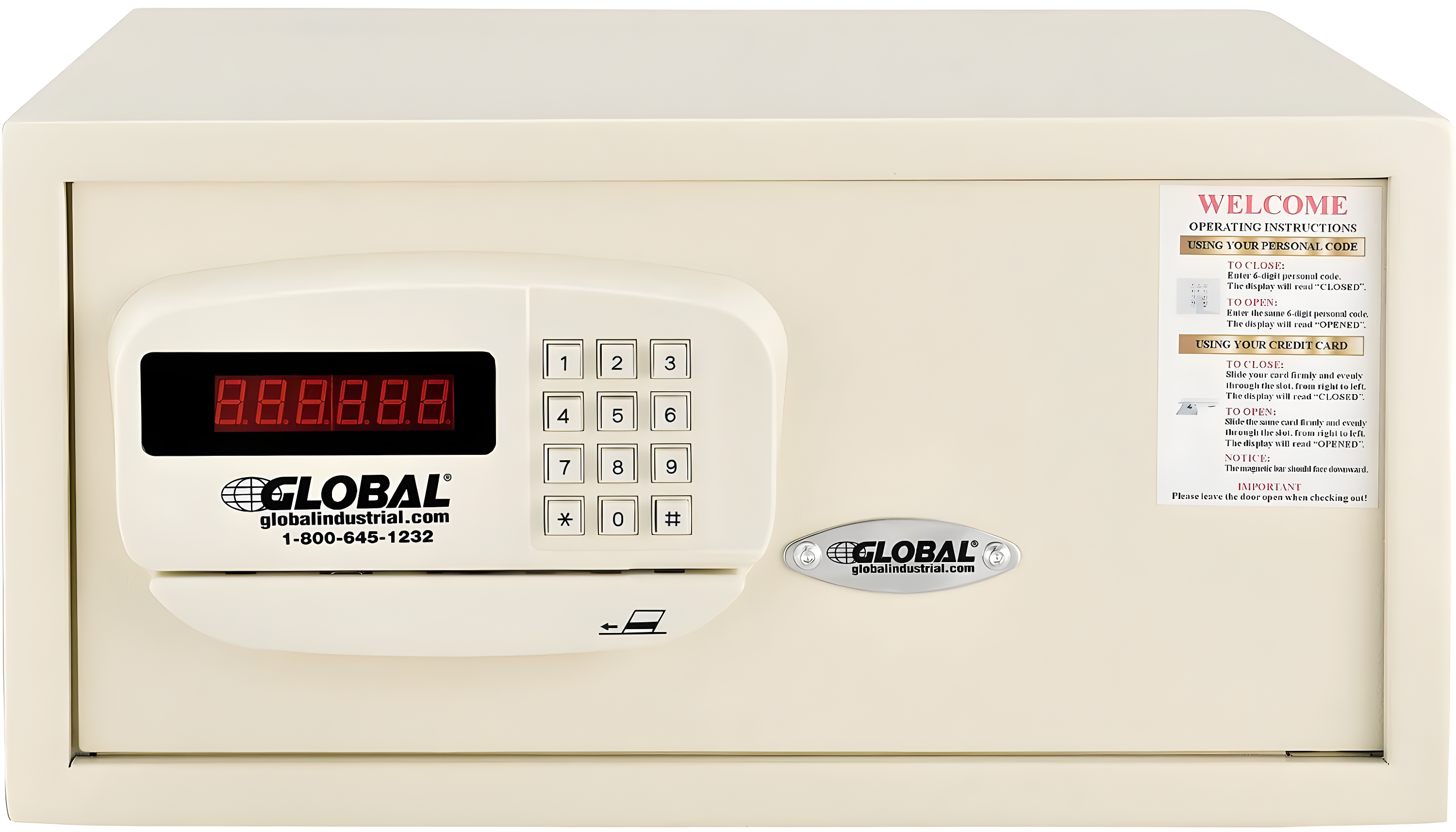Global Industrial Personal Hotel Safe Electronic Lock with Card Slot Keyed Alike, White - 18 x 15 x 9 in.