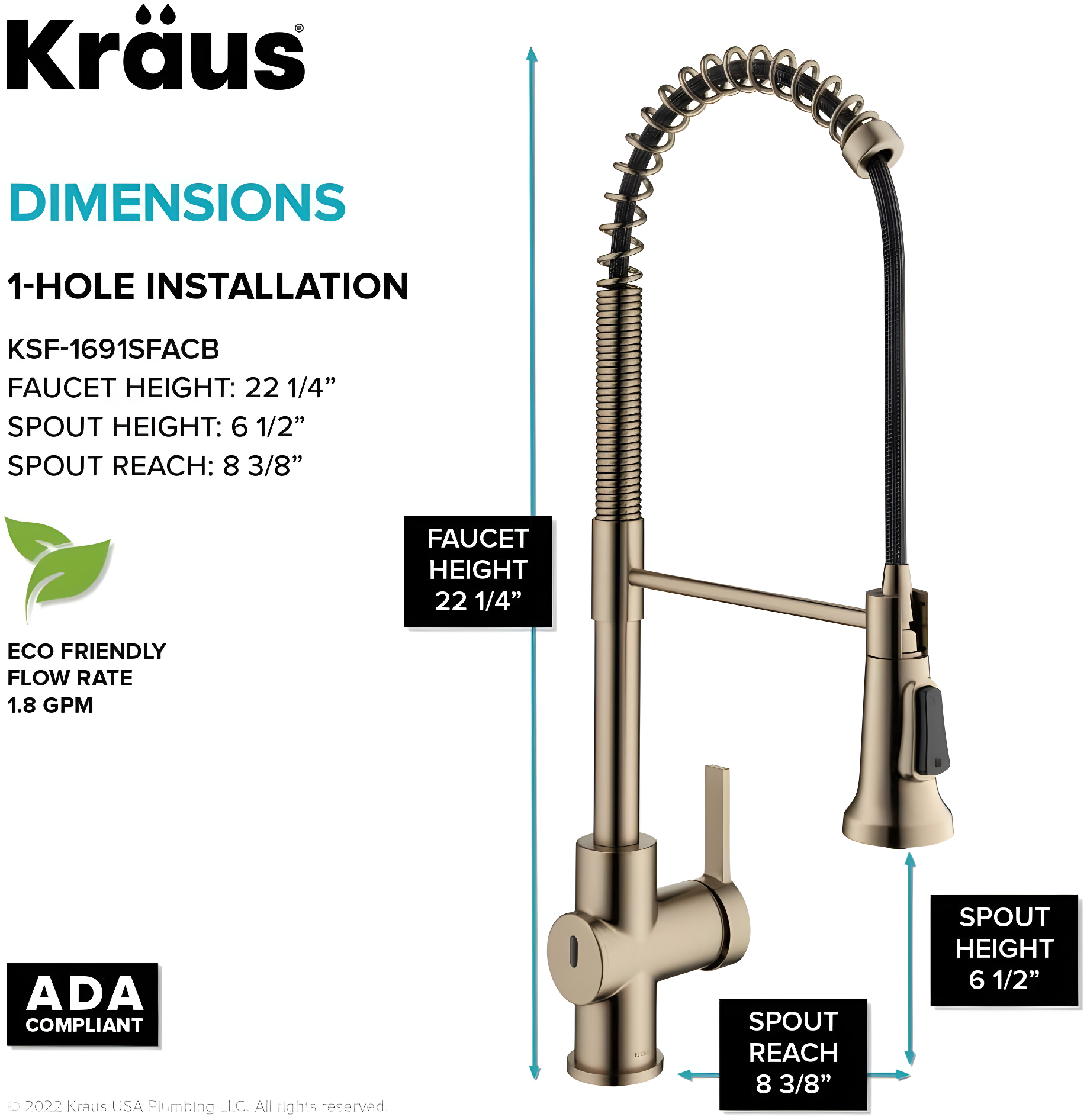KRAUS Britt Touchless Sensor Commercial Single Handle Pull Down Kitchen Faucet