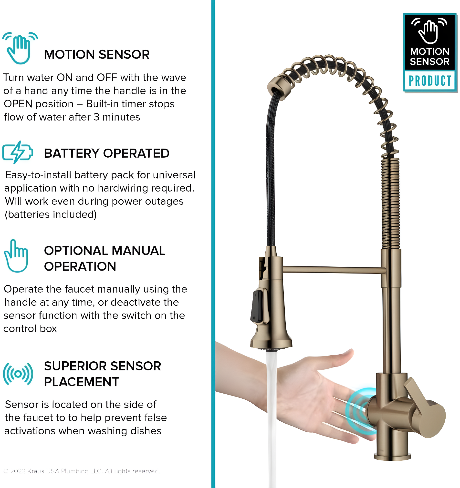 KRAUS Britt Touchless Sensor Commercial Single Handle Pull Down Kitchen Faucet