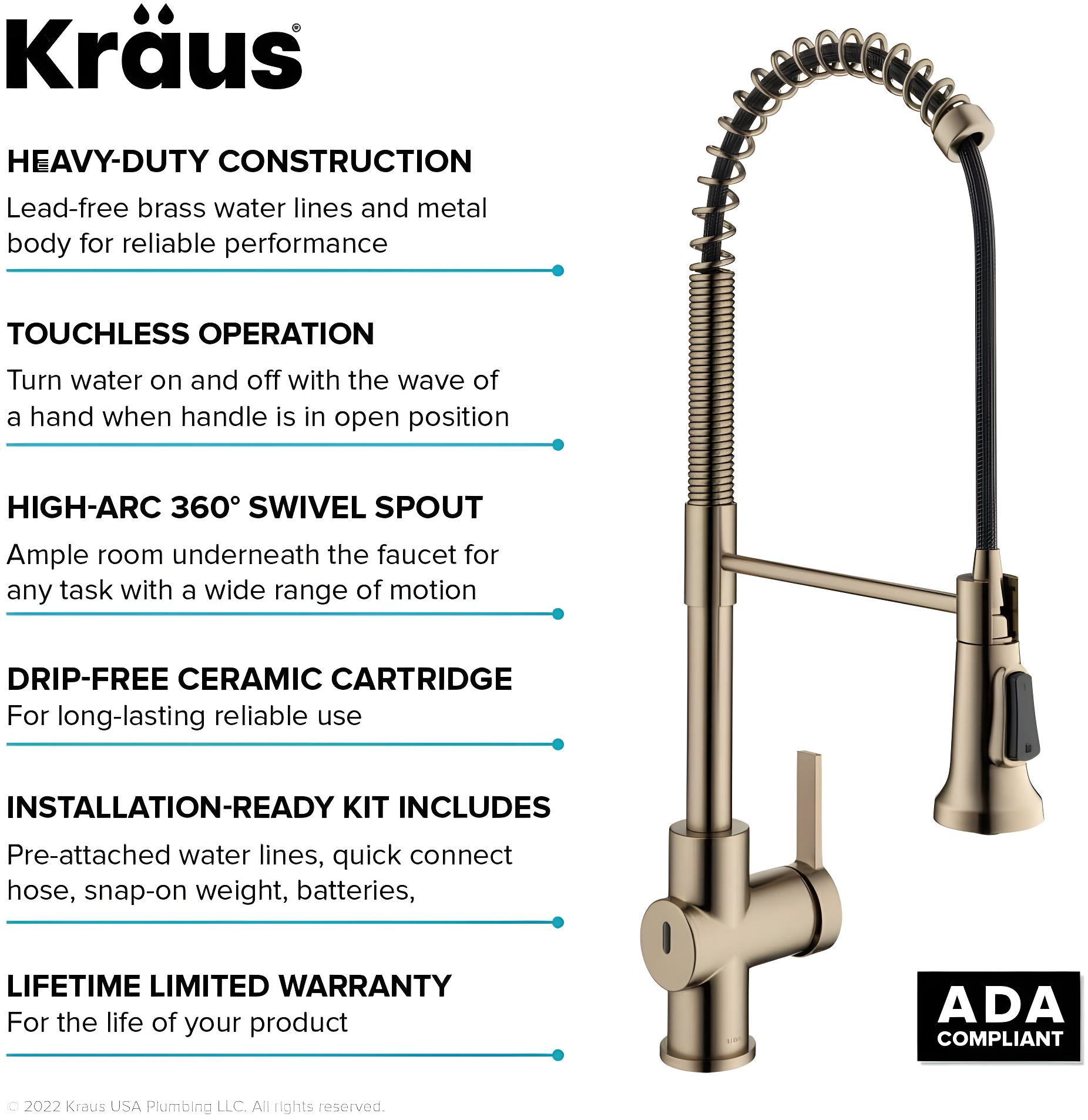 KRAUS Britt Touchless Sensor Commercial Single Handle Pull Down Kitchen Faucet