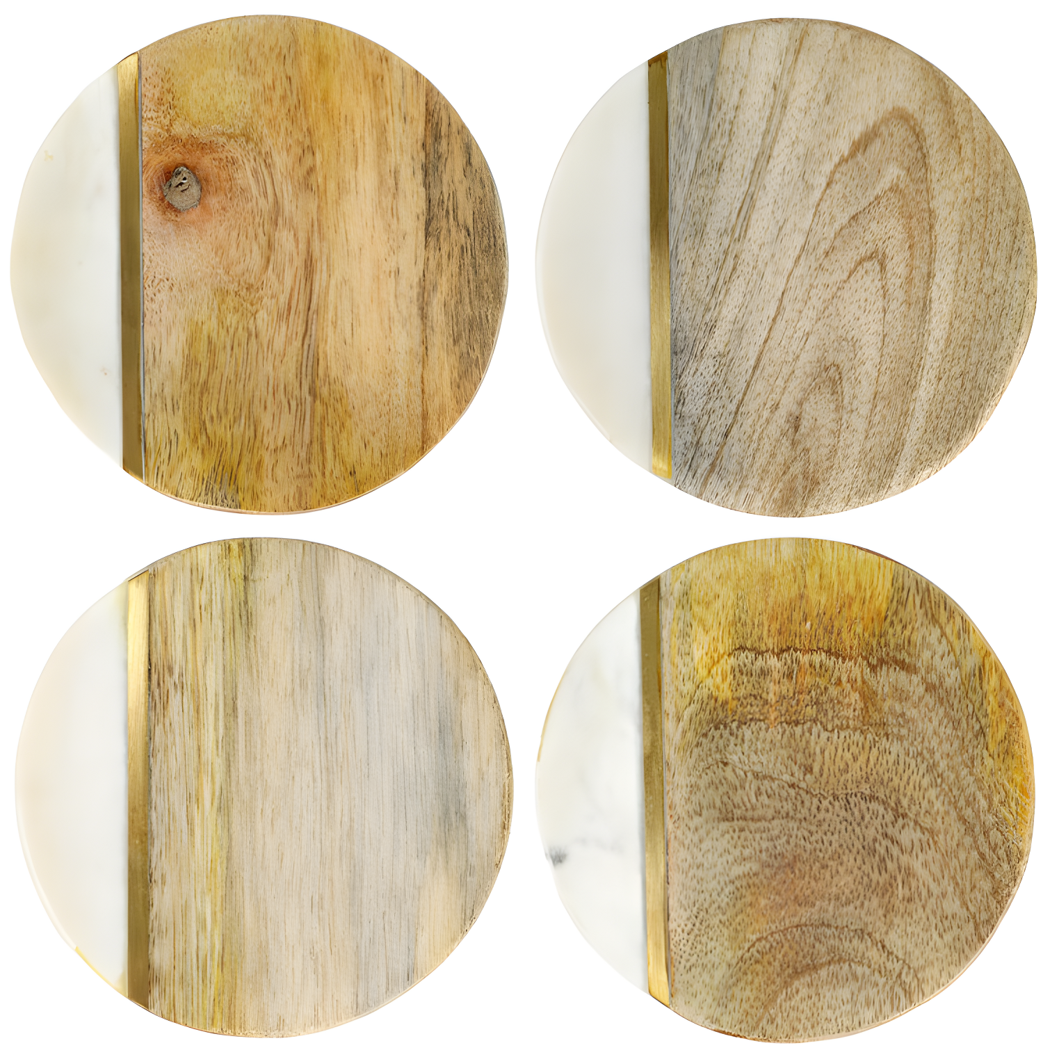 Laurie Gates Laurie Gates White Marble And Mango Wood Round 4 Piece Coaster Set (Set of 4)