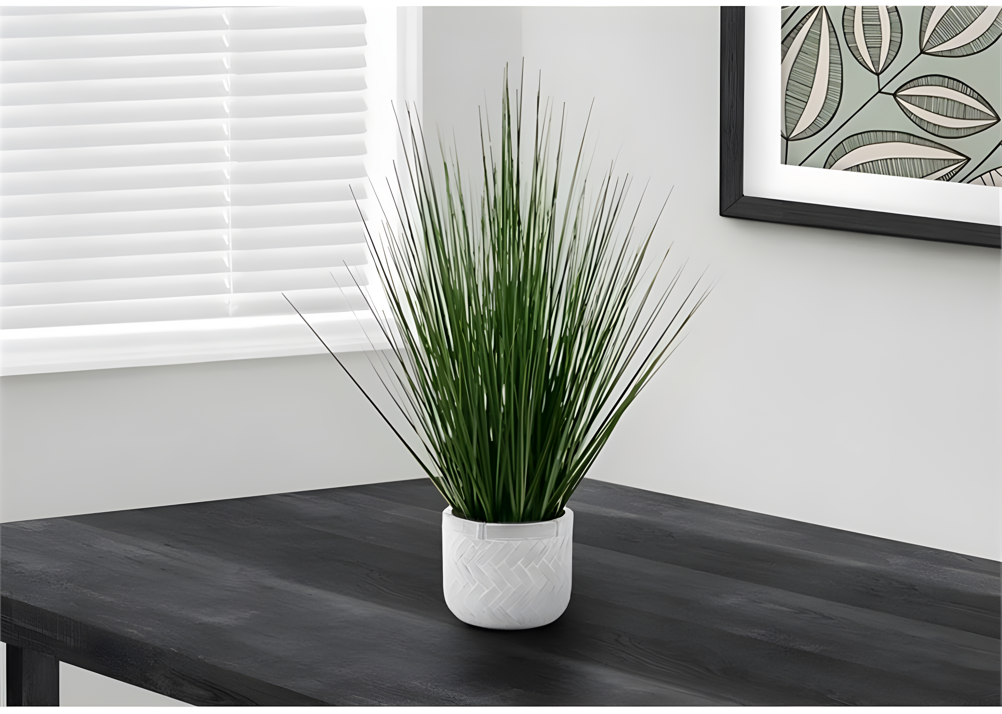 Monarch Specialties Artificial Plant 21 inch Tall Grass Indoor Faux Fake Table Greenery Potted Real Touch Decorative Green Grass White Pot