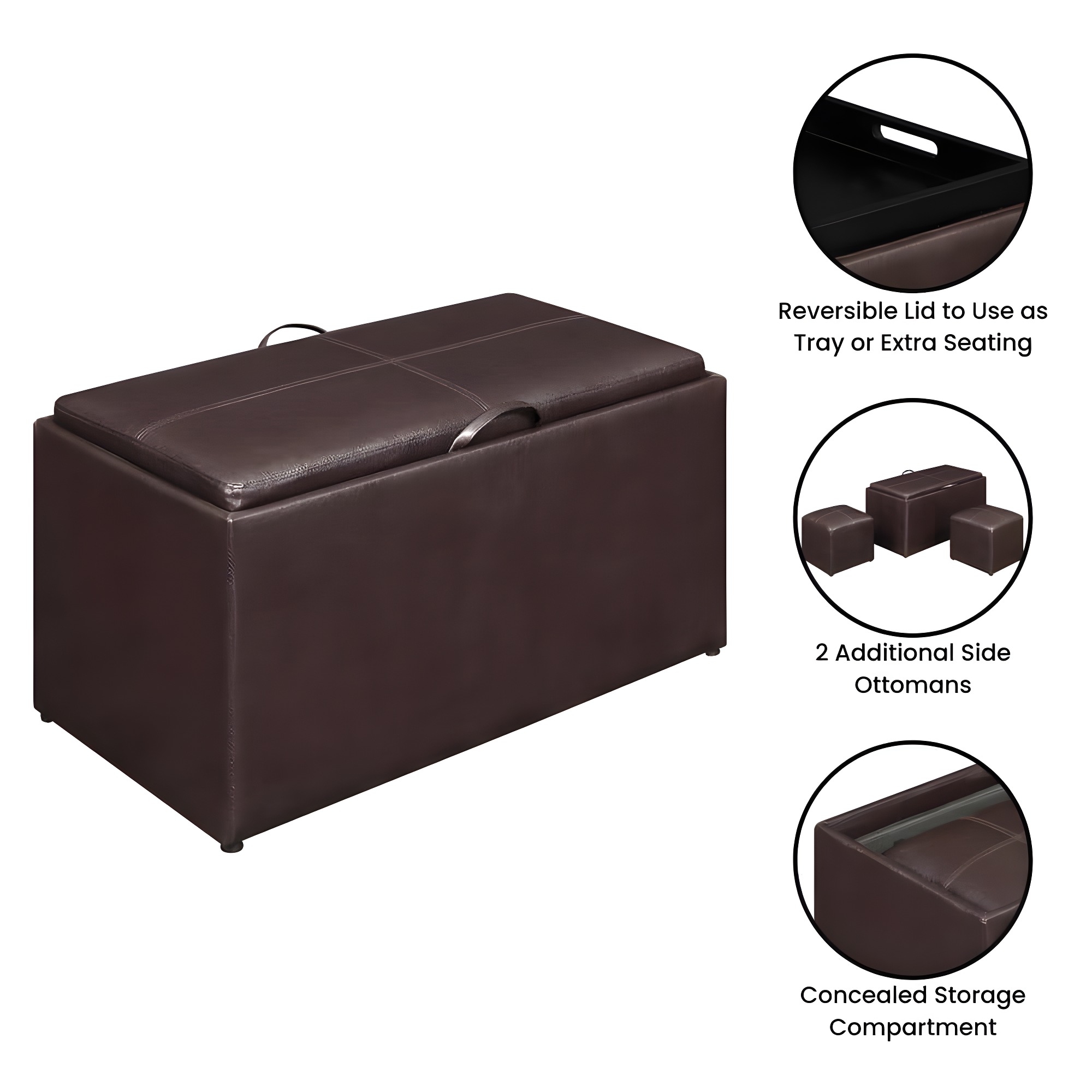 Convenience Concepts Sheridan 3 Piece Living Room Set with Storage, Espresso