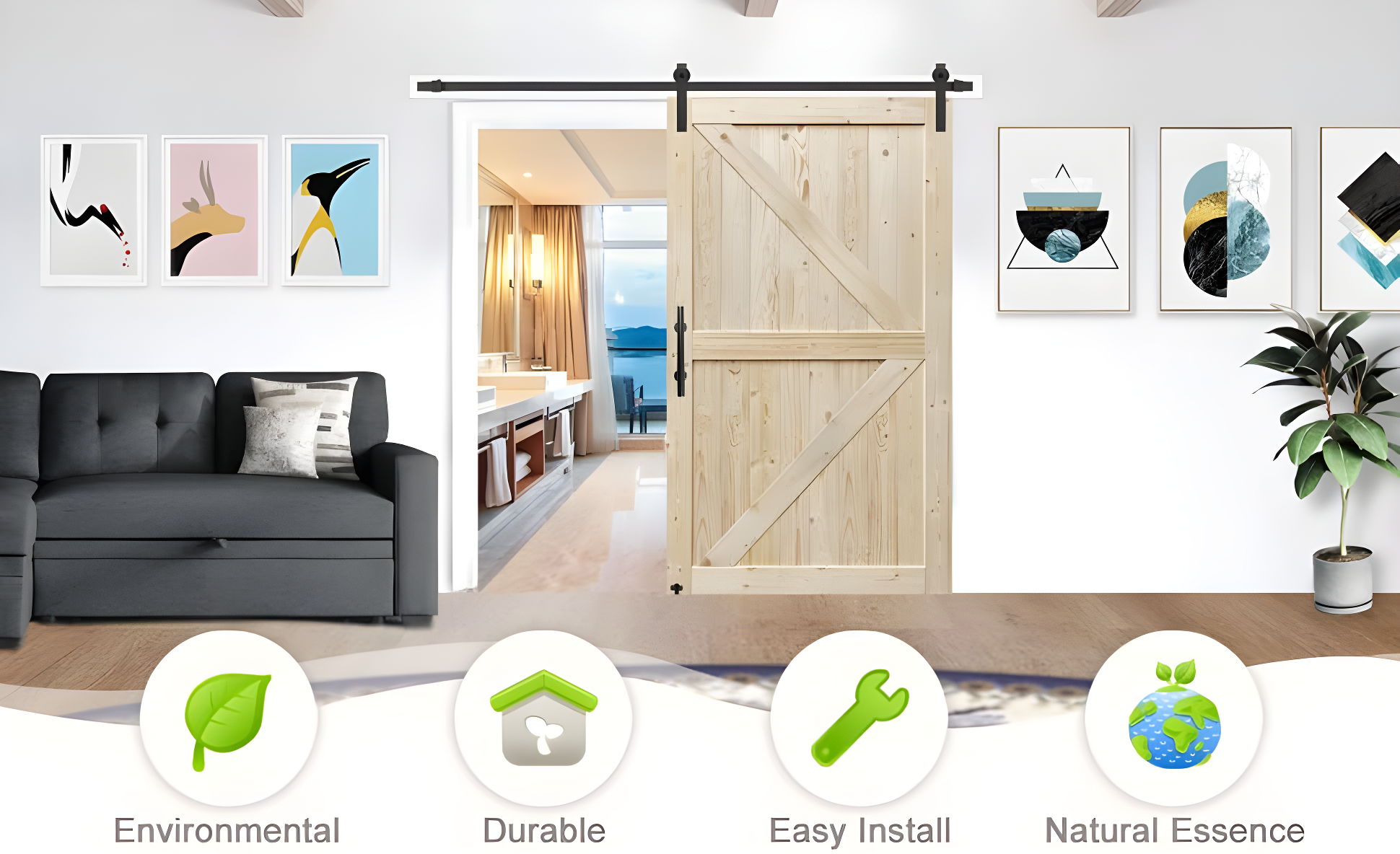 Barn Door, Unfinished British Brace Barn Door/Country Style/Solid Wood/Sliding Door/Durable