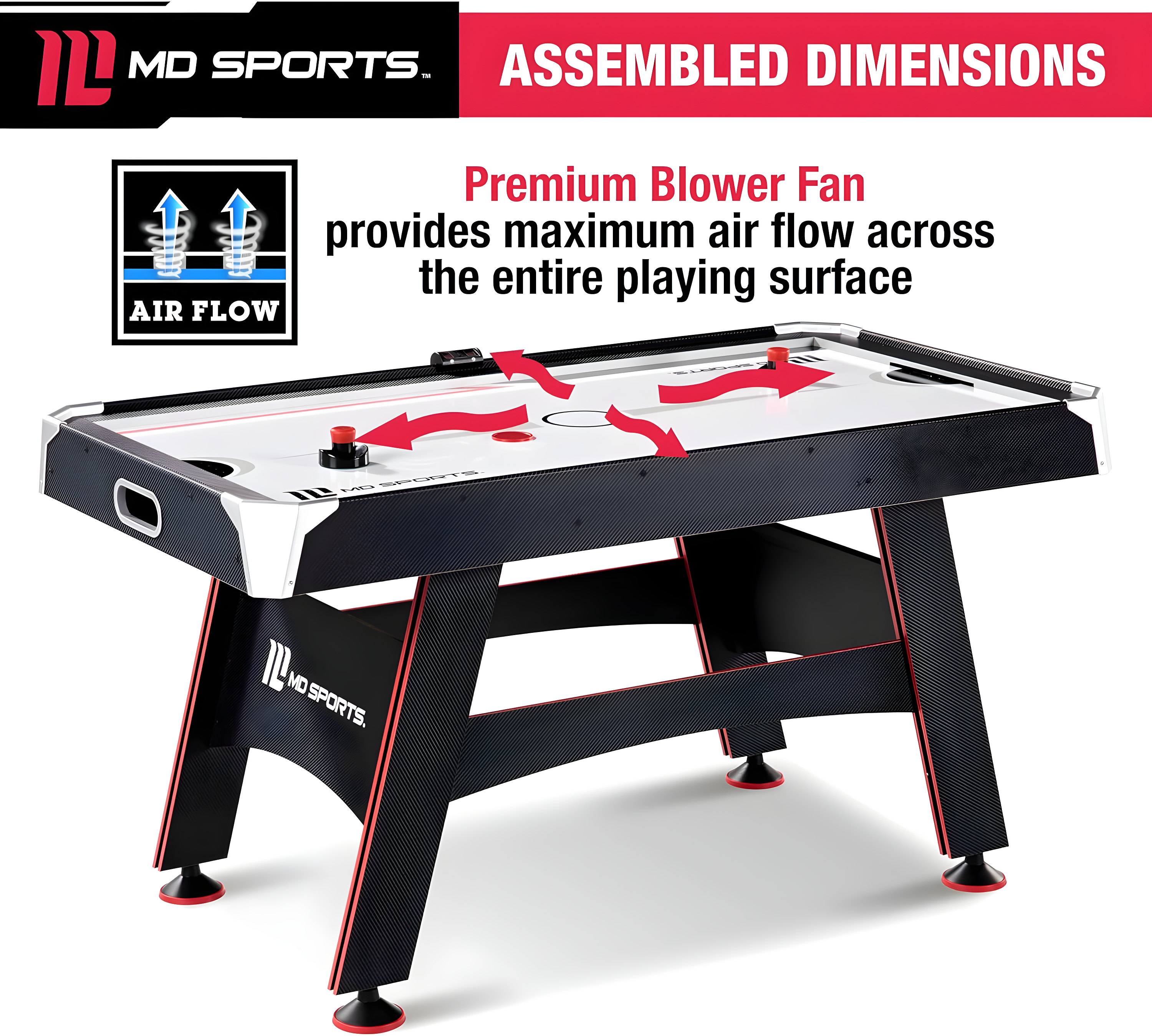 MD Sports 60" 2 -Player Air Hockey Table with Digital Scoreboard and Lights
