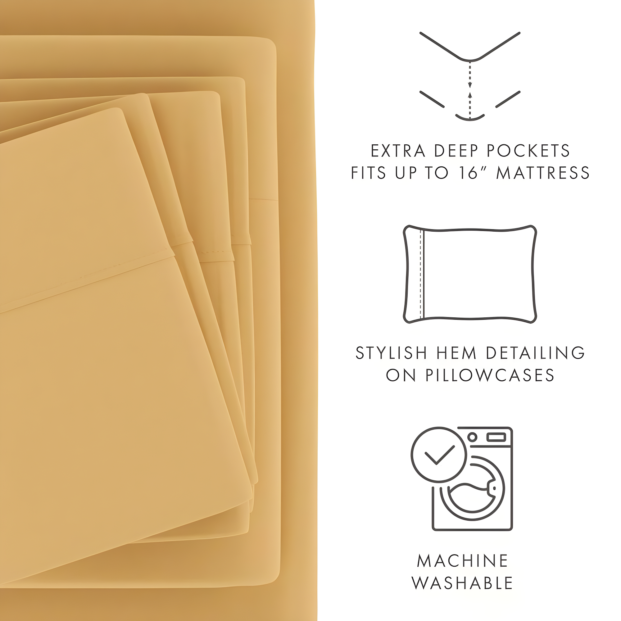 Gold Twin XL Deep Pocket Microfiber Sheet Set