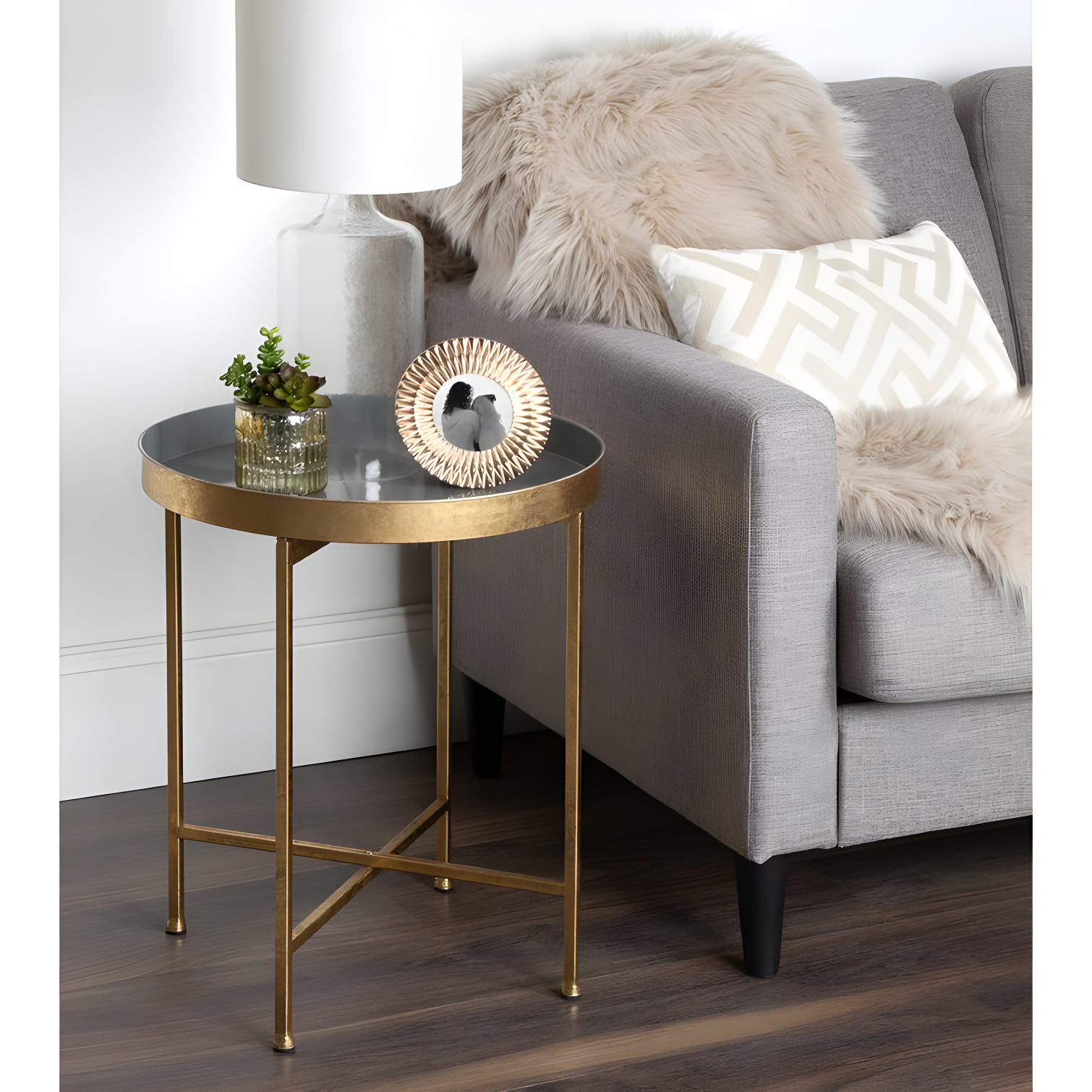 Kate and Laurel Celia Round Metal Side Table, 18.25x18.25x22, Gold and Gray