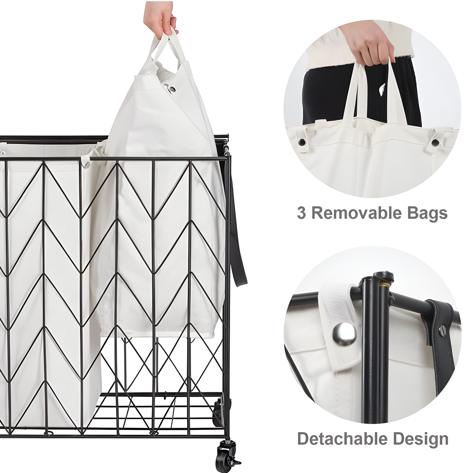 BINNBOX 142L Laundry Hamper 3 Section with Lid