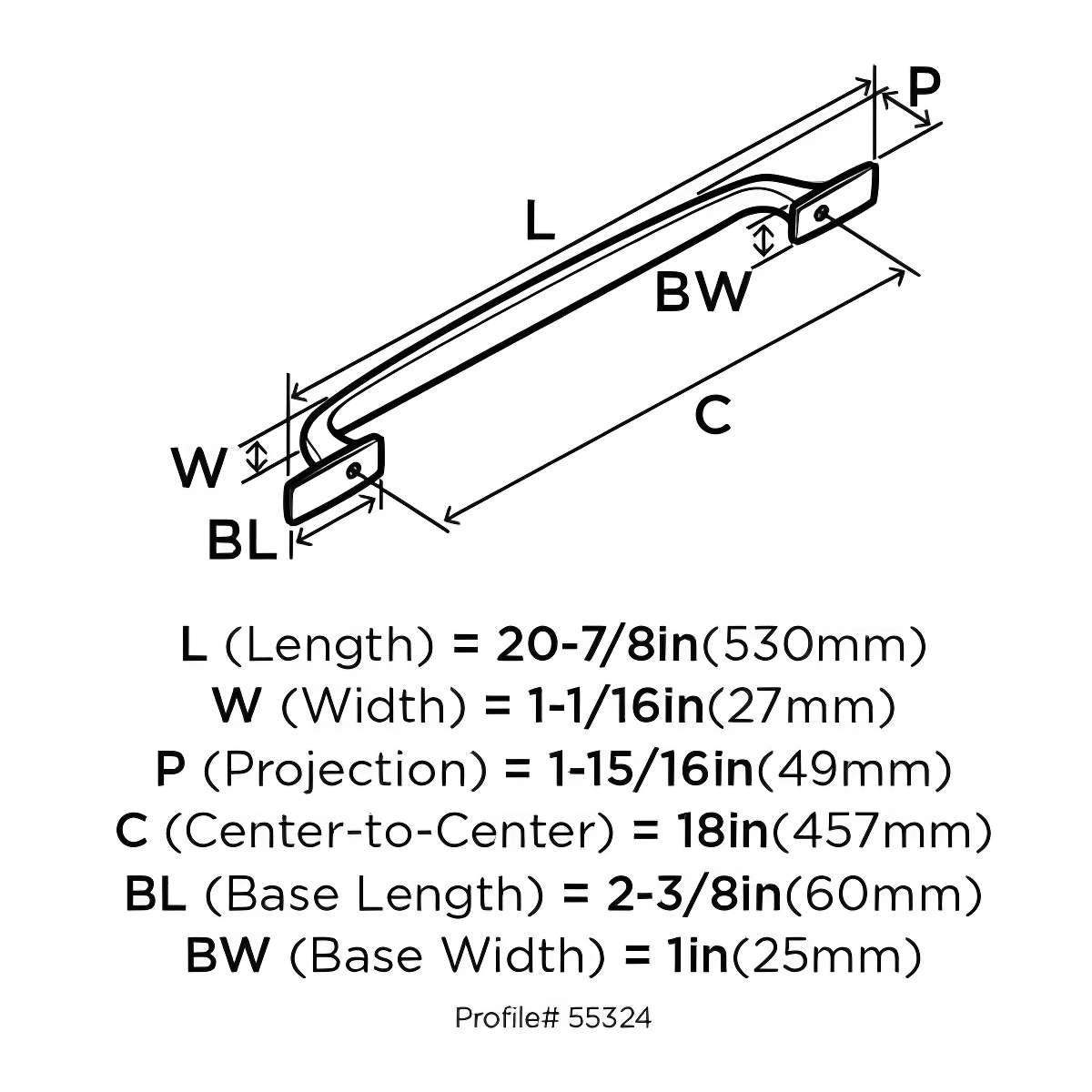 Amerock Highland Ridge 18 inch (457mm) Center-to-Center Satin Nickel Appliance Pull