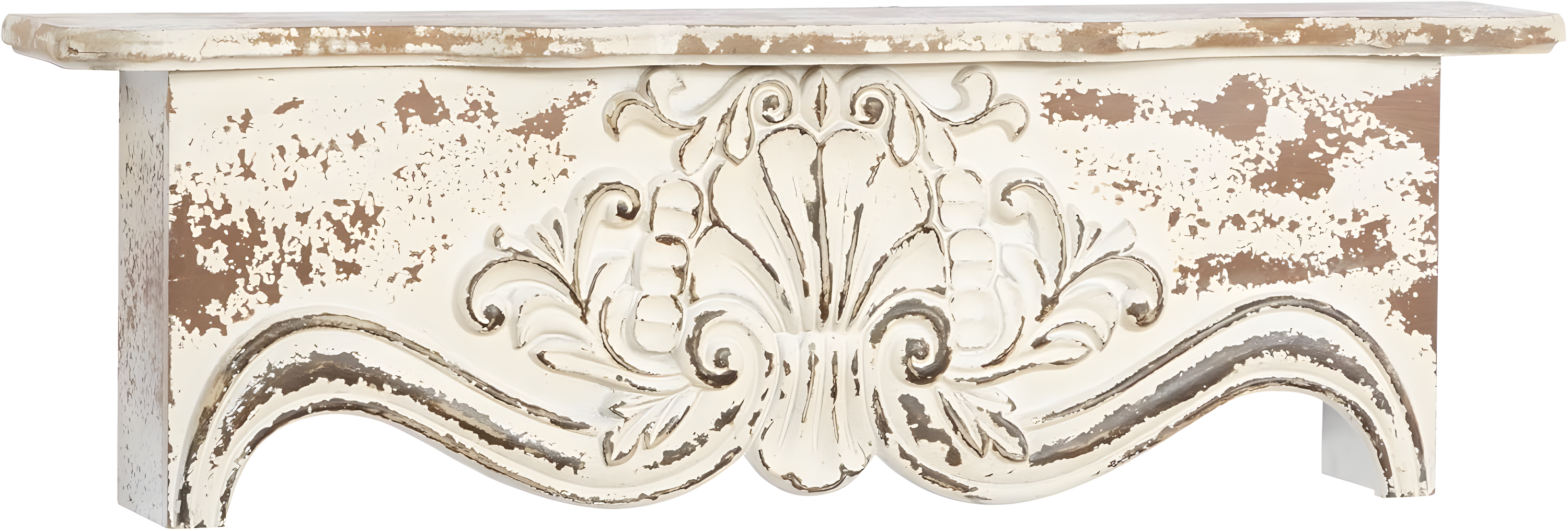 Kelly Clarkson Home Elicia White Wood Scroll Distressed 1 Shelf Room Wall Shelf