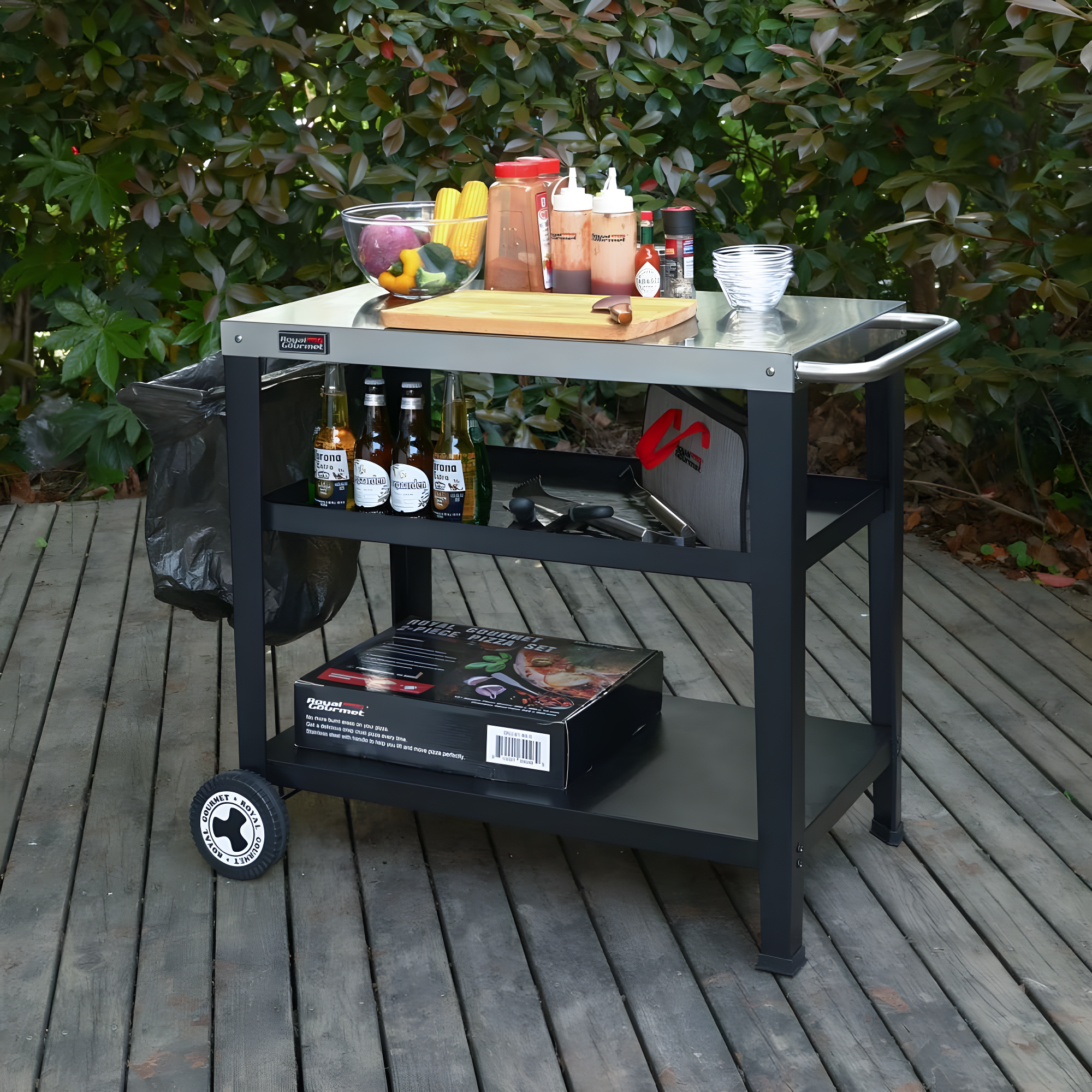 Royal Gourmet Royal Gourmet Movable 3-Shelf Grill Table with Removable Trash Bag Holder