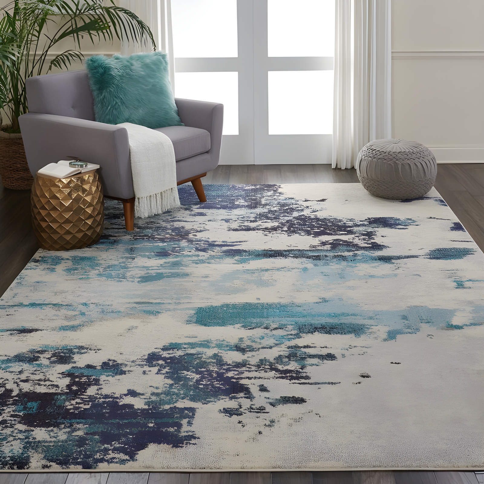 Nourison Celestial CES02 Ivory/Teal Blue Area Rug 7'10" x 10'6"