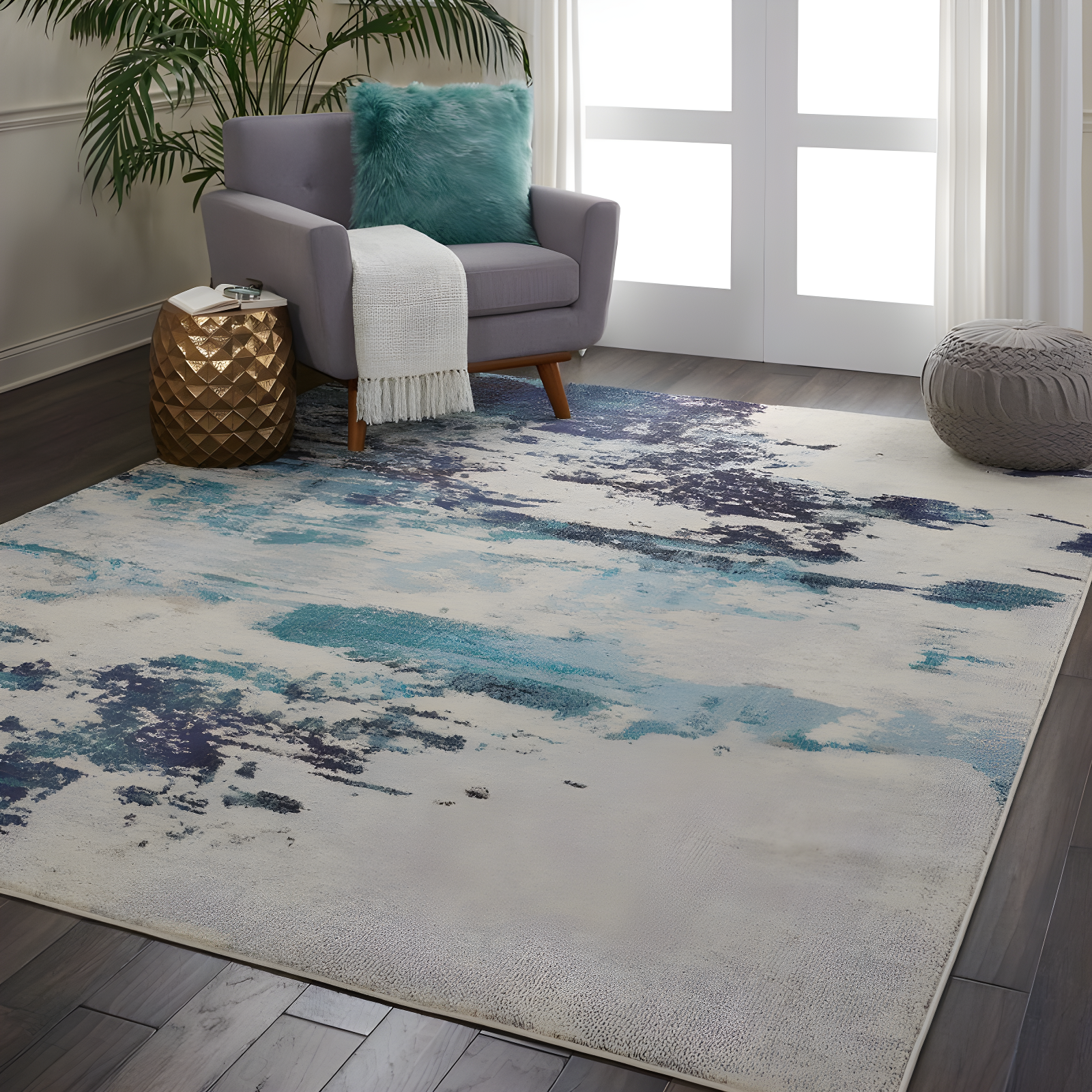 Nourison Celestial CES02 Ivory/Teal Blue Area Rug 7'10" x 10'6"