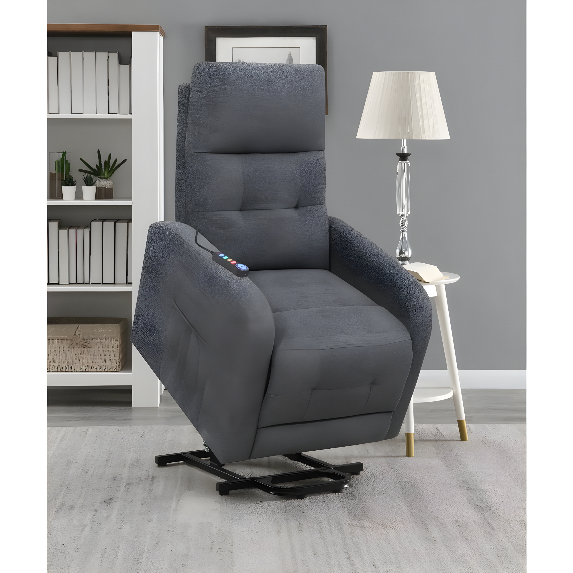 Coaster Howie Tufted Fabric Upholstered Power Lift Recliner in Charcoal