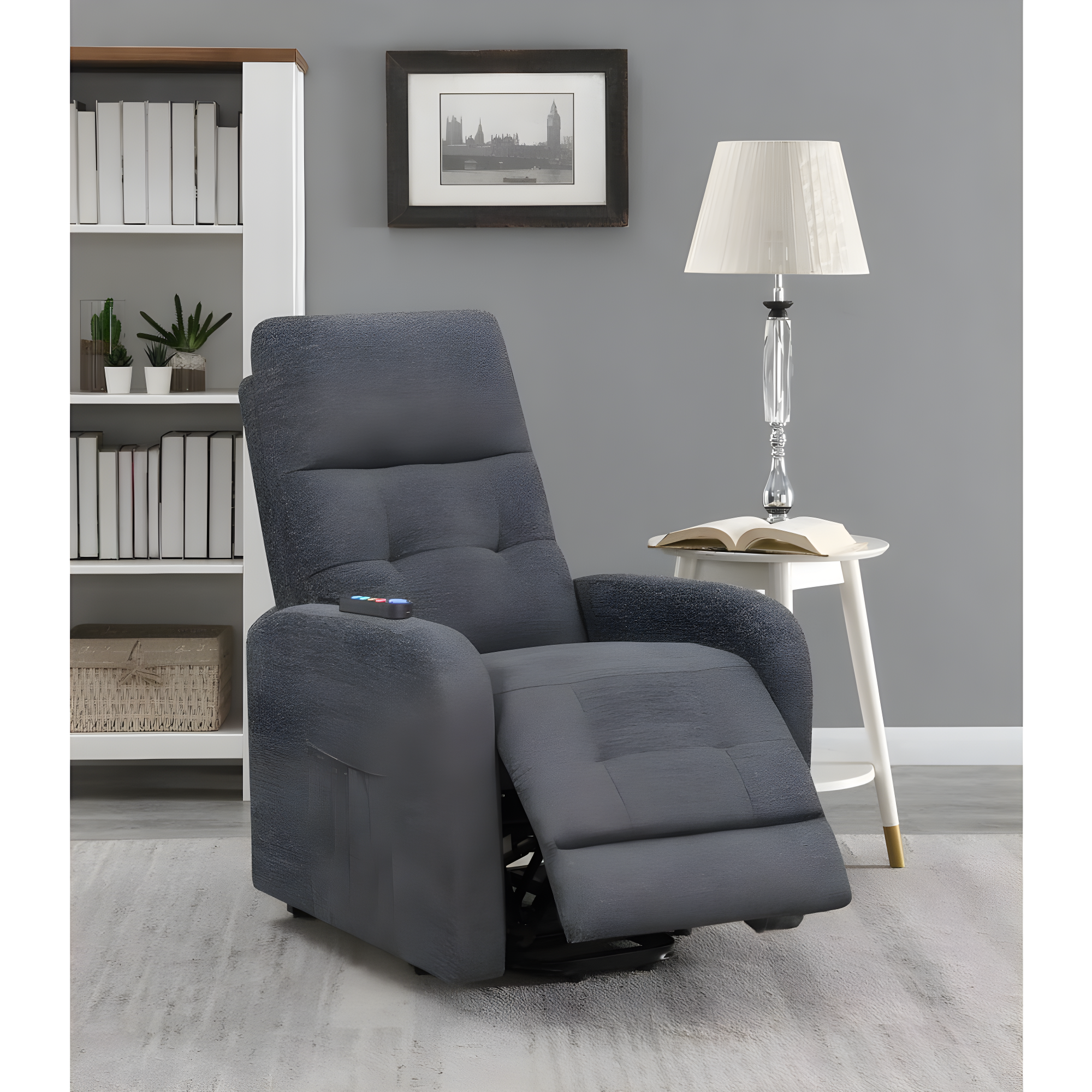 Coaster Howie Tufted Fabric Upholstered Power Lift Recliner in Charcoal