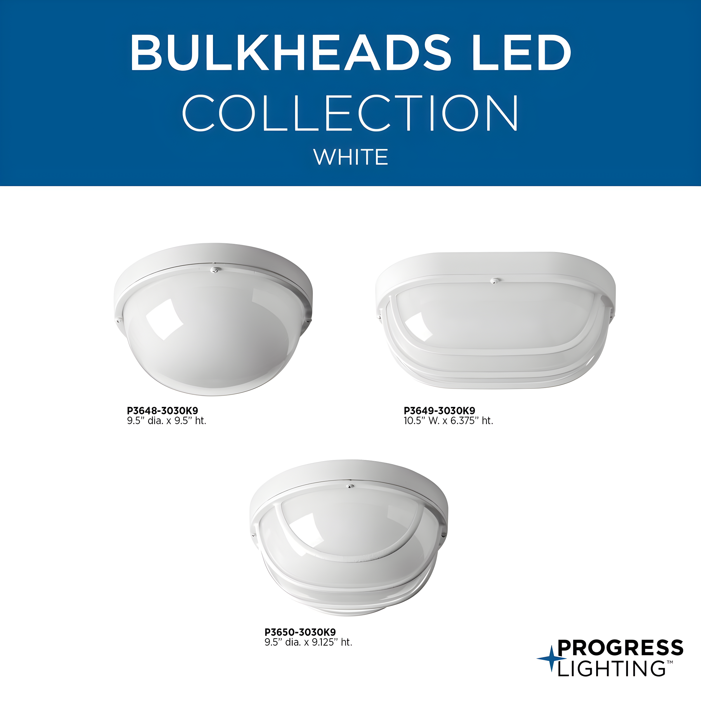 Progress Lighting, Bulkhead Collection, 1-Light Wall/Ceiling Mount, White, Cage, Polycarbonate, Wet Rated