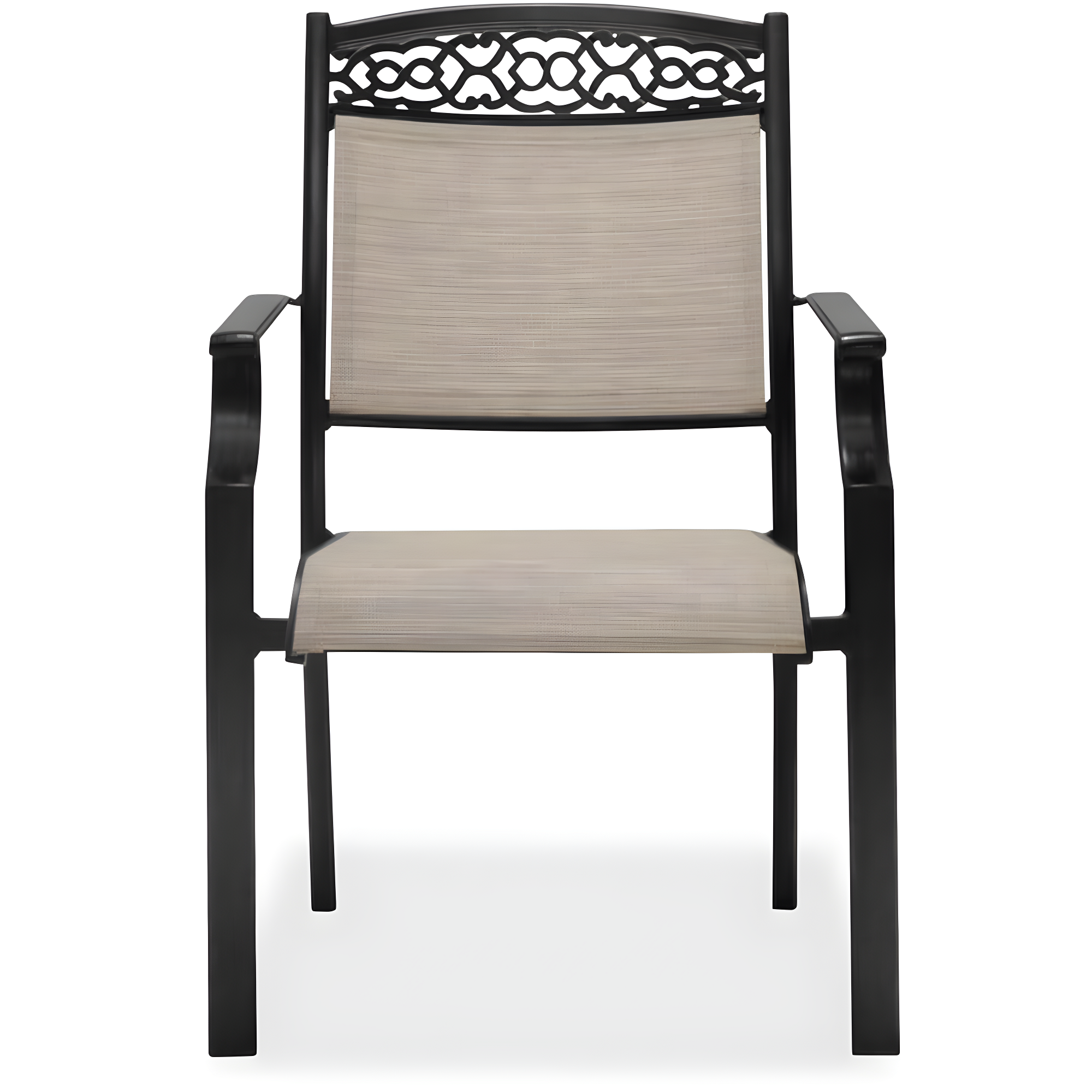 Hanover Lisbon 7-Piece Set: 6 Sling Stationary Chairs and 39 in. x 68 in. Cast-Top Dining Table in Tan, LISBON7PC-TAN
