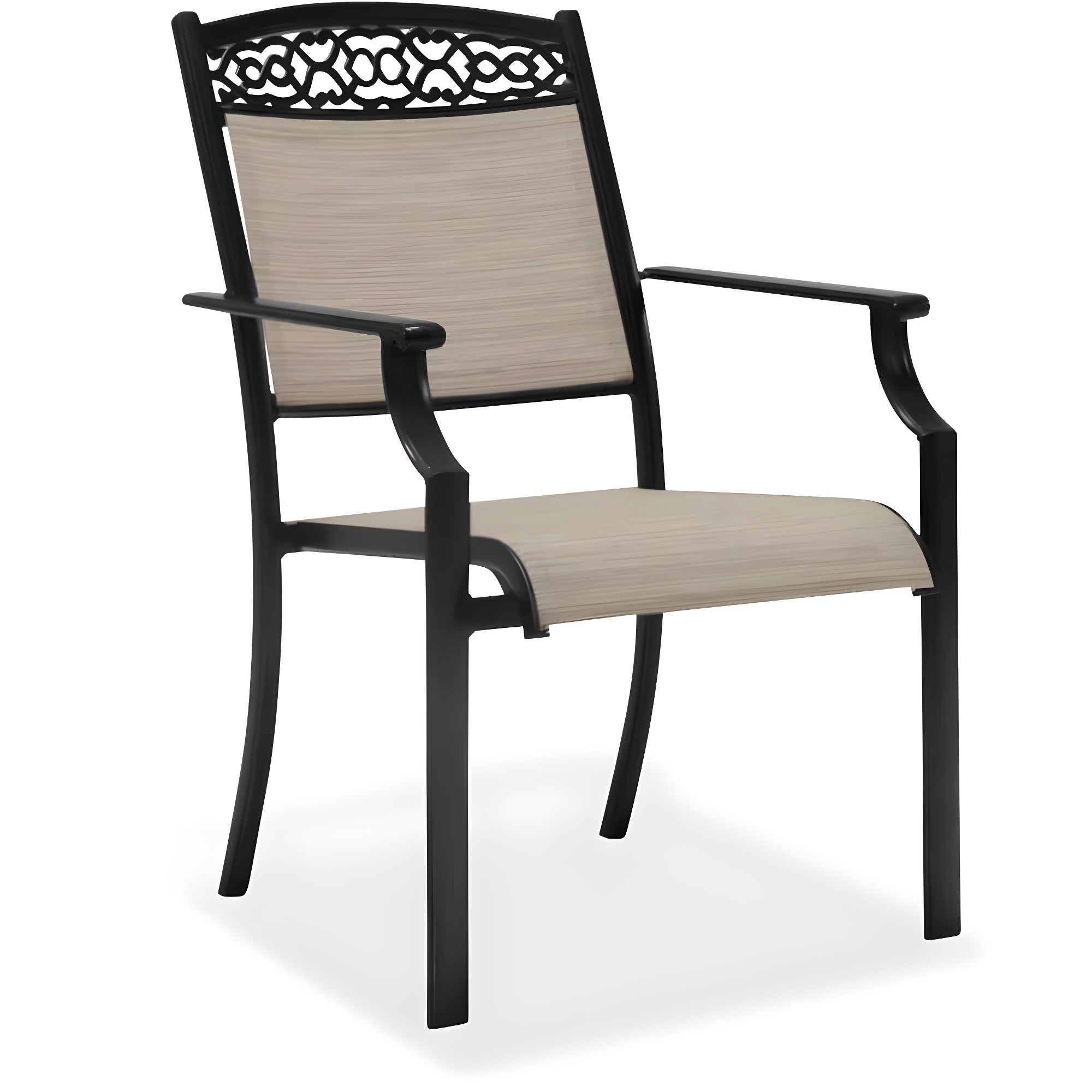 Hanover Lisbon 7-Piece Set: 6 Sling Stationary Chairs and 39 in. x 68 in. Cast-Top Dining Table in Tan, LISBON7PC-TAN