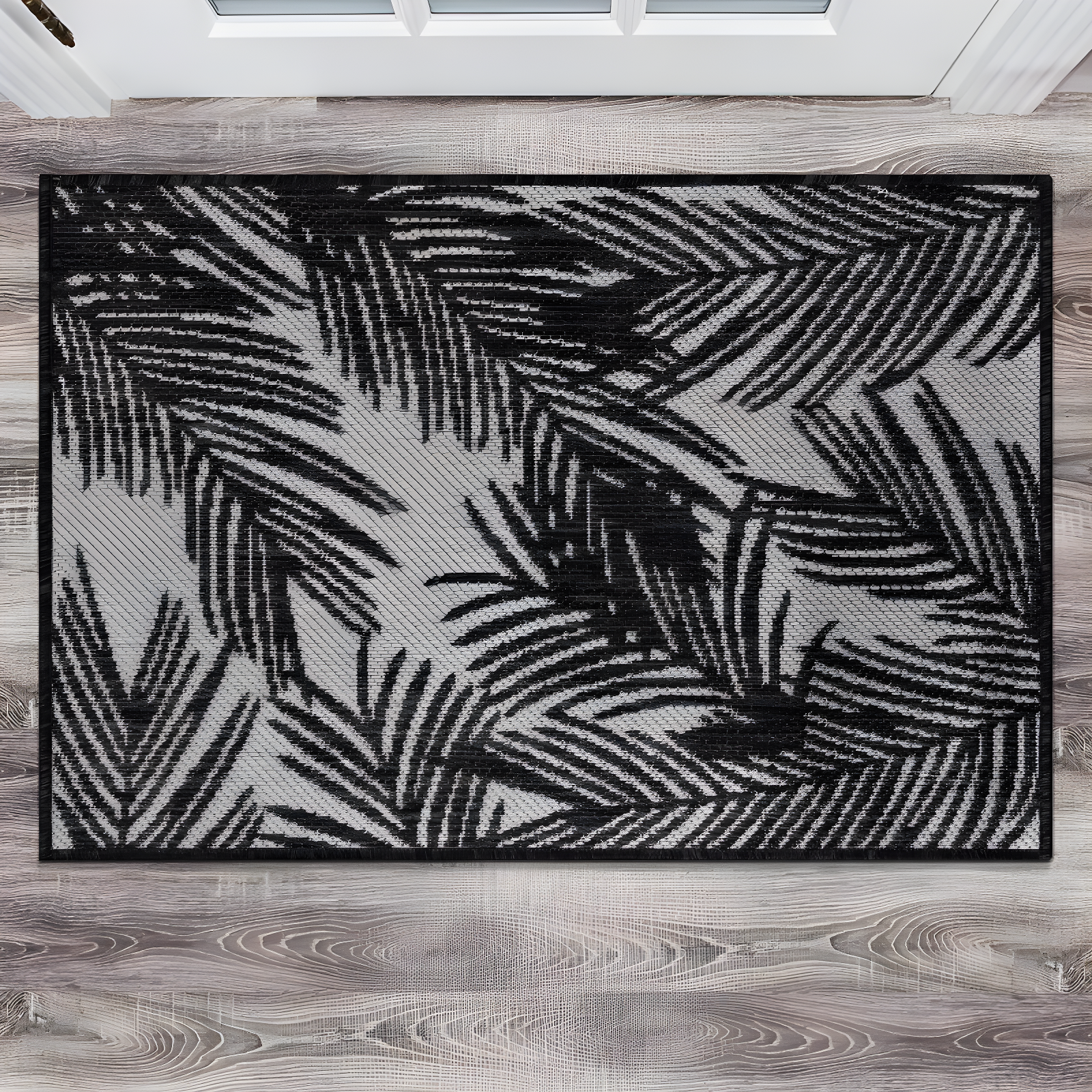 World Rug Gallery Contemporary Distressed Leaves Textured Flat Weave Indoor/Outdoor Area Rug - BLACK 2'x3'