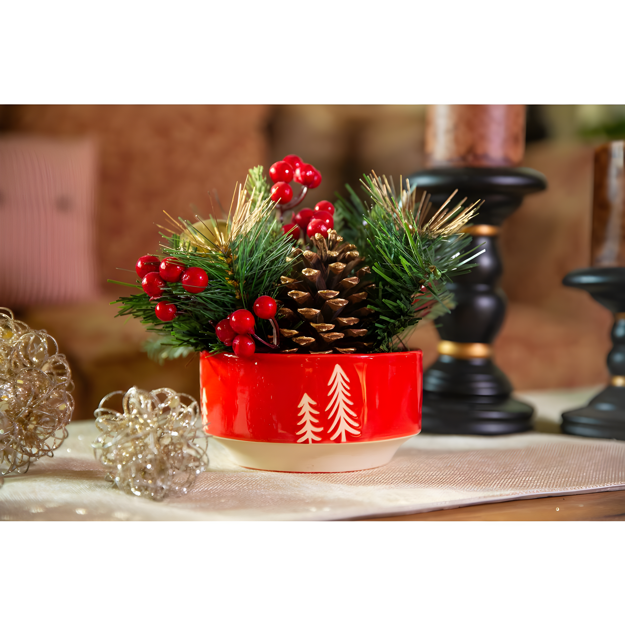 Garland Mix in 3" Ceramic Flower Pot Indoor Christmas Decoration