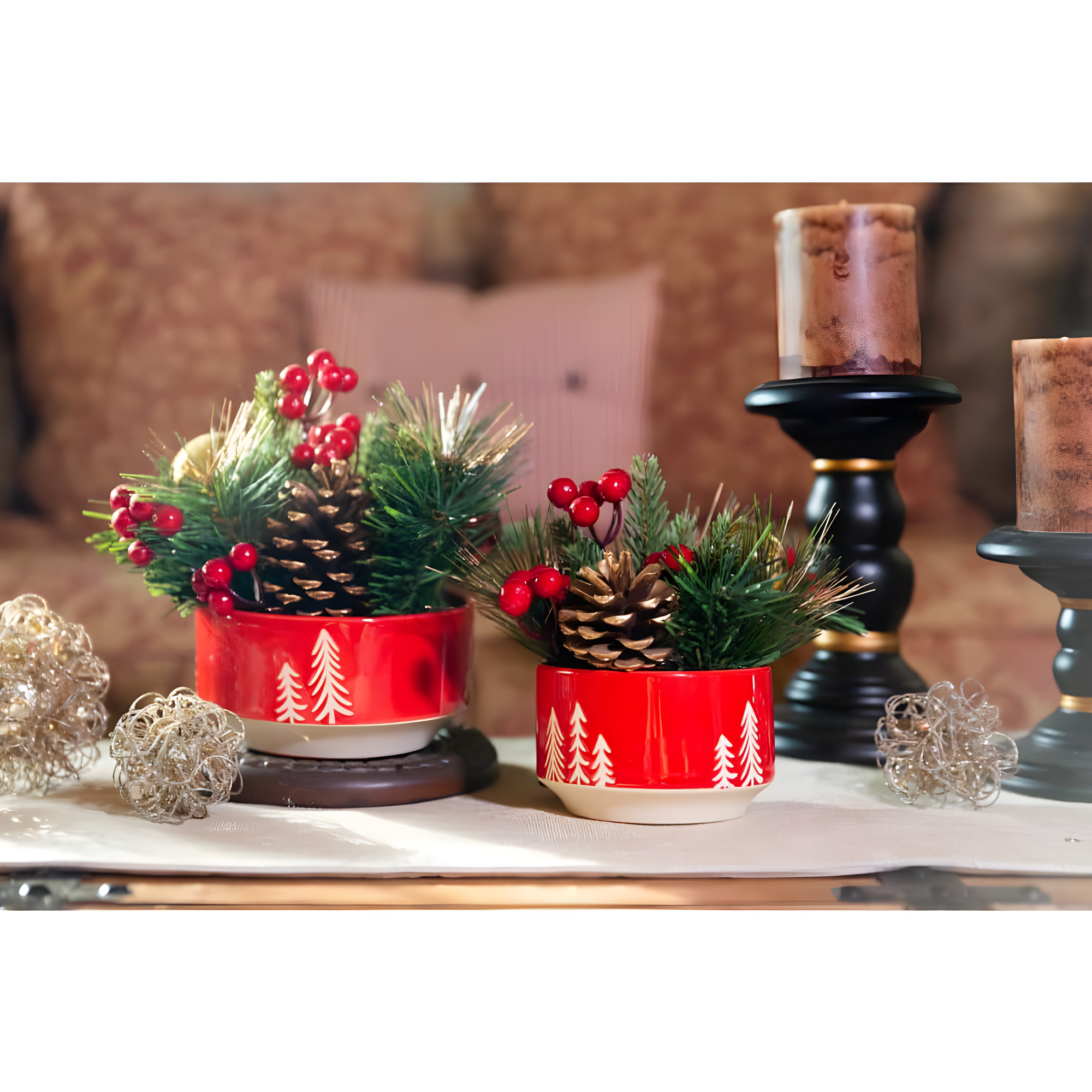 Garland Mix in 3" Ceramic Flower Pot Indoor Christmas Decoration