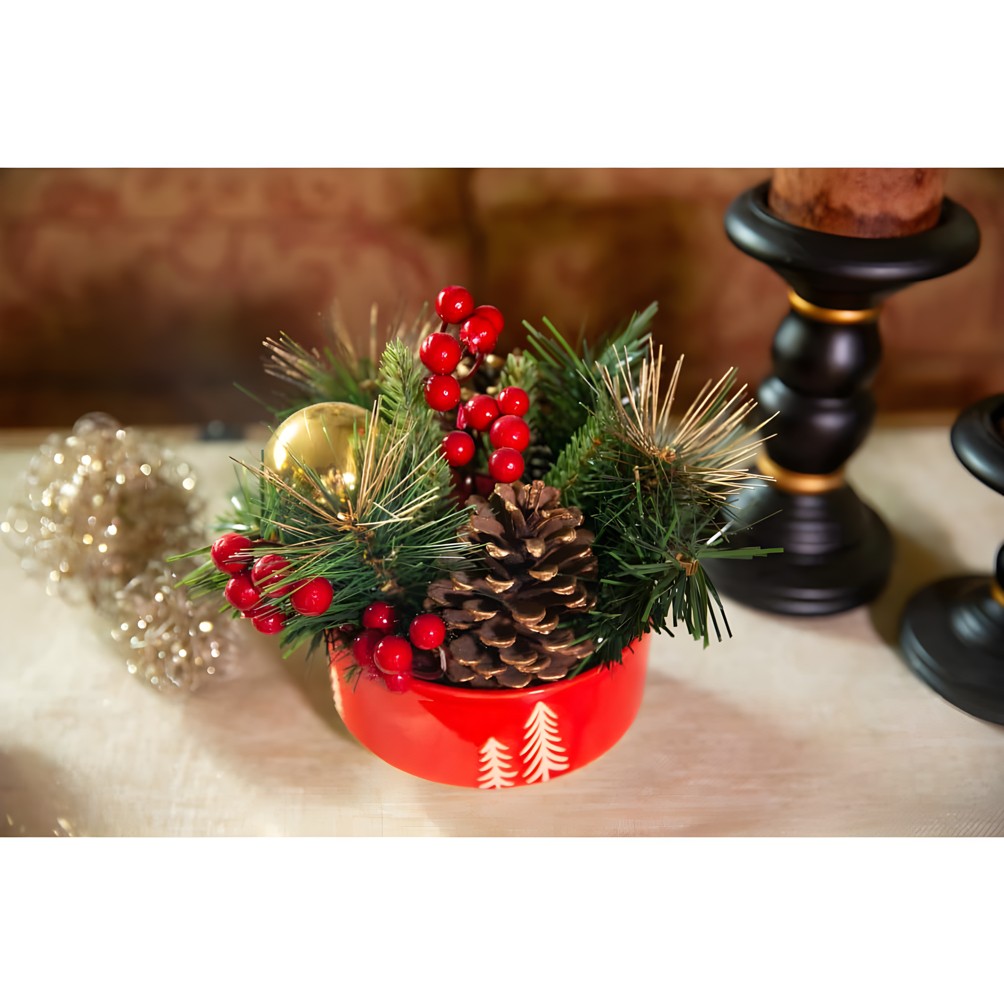 Garland Mix in 3" Ceramic Flower Pot Indoor Christmas Decoration